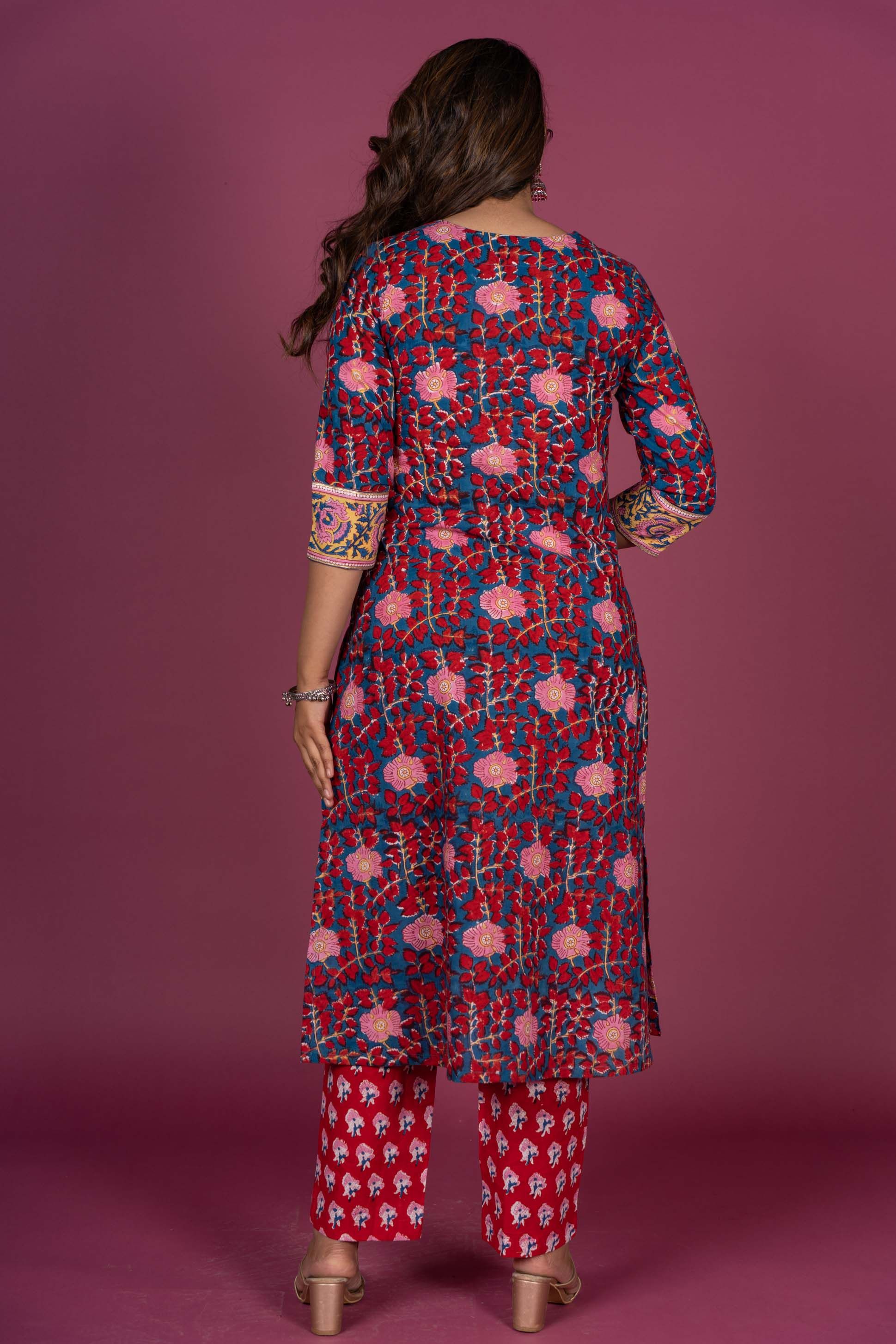 Poppy Red Block Printed Kurta