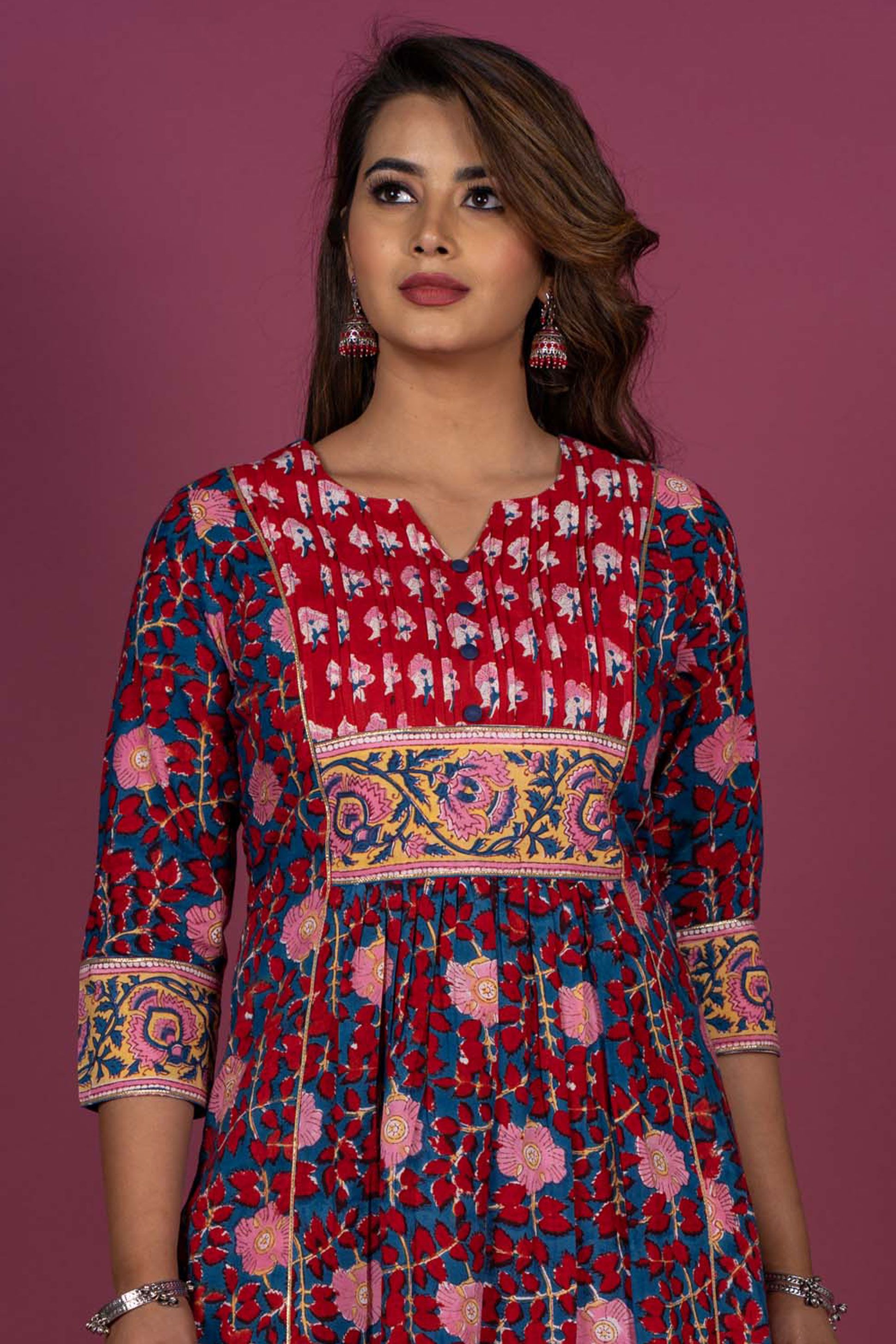 Poppy Red Block Printed Kurta