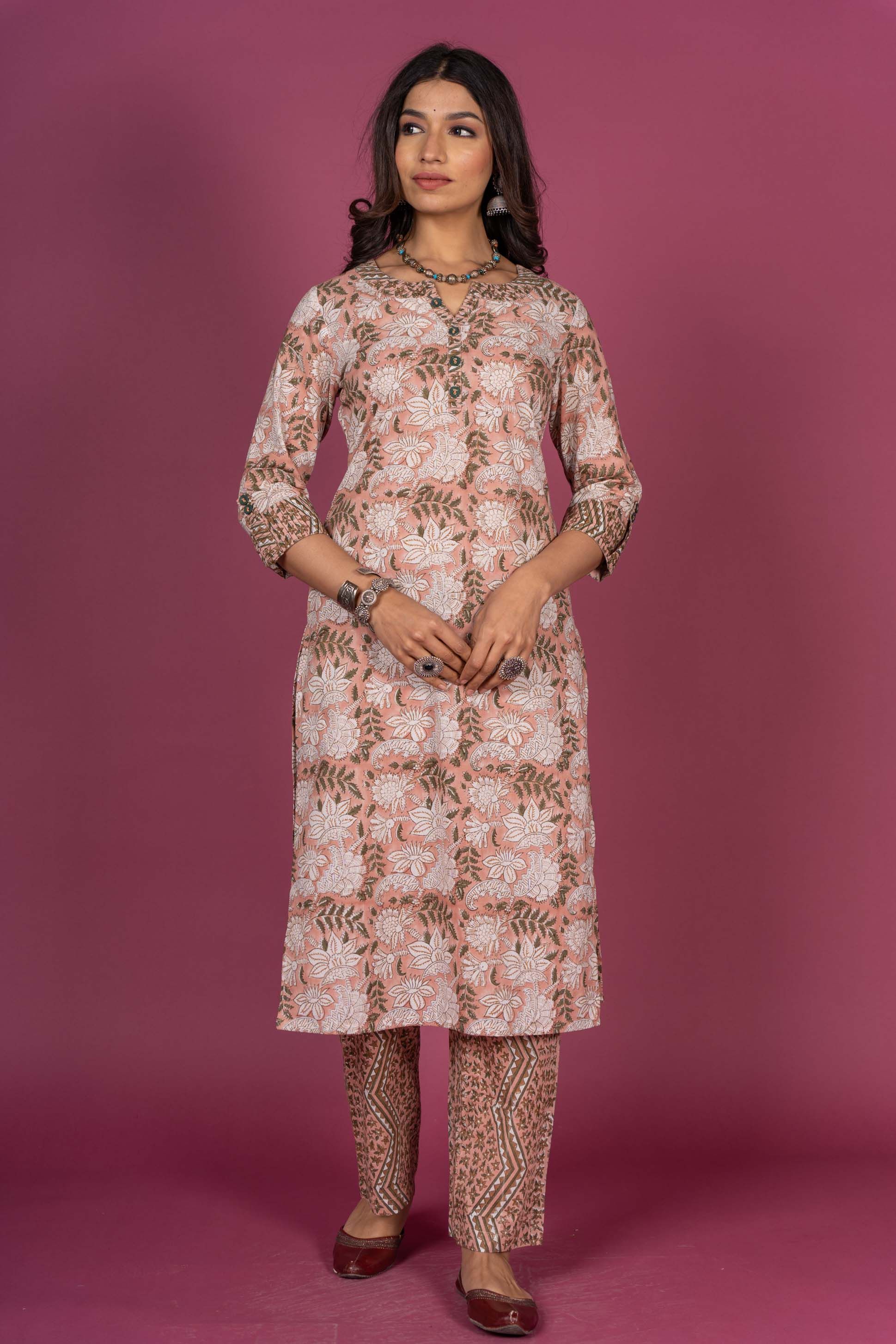 Cameo Rose Block Printed Kurta Set