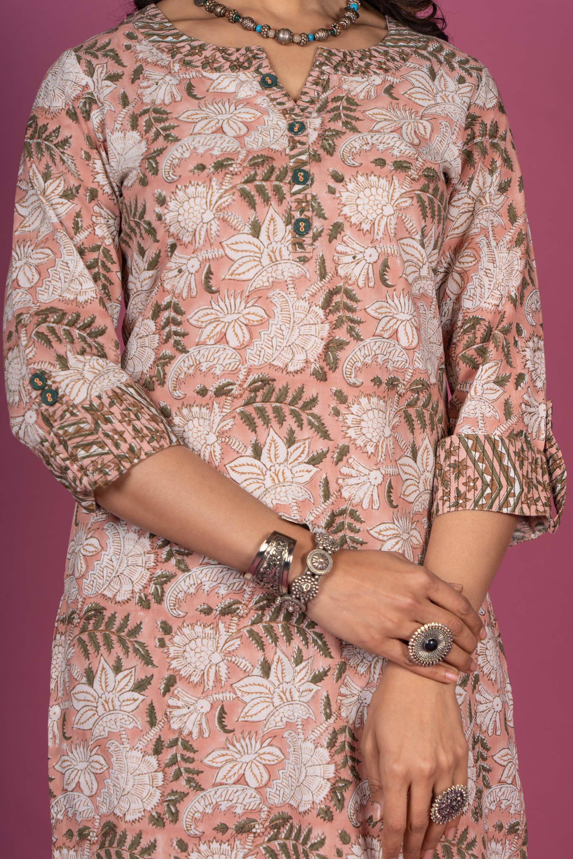 Cameo Rose Block Printed Kurta Set