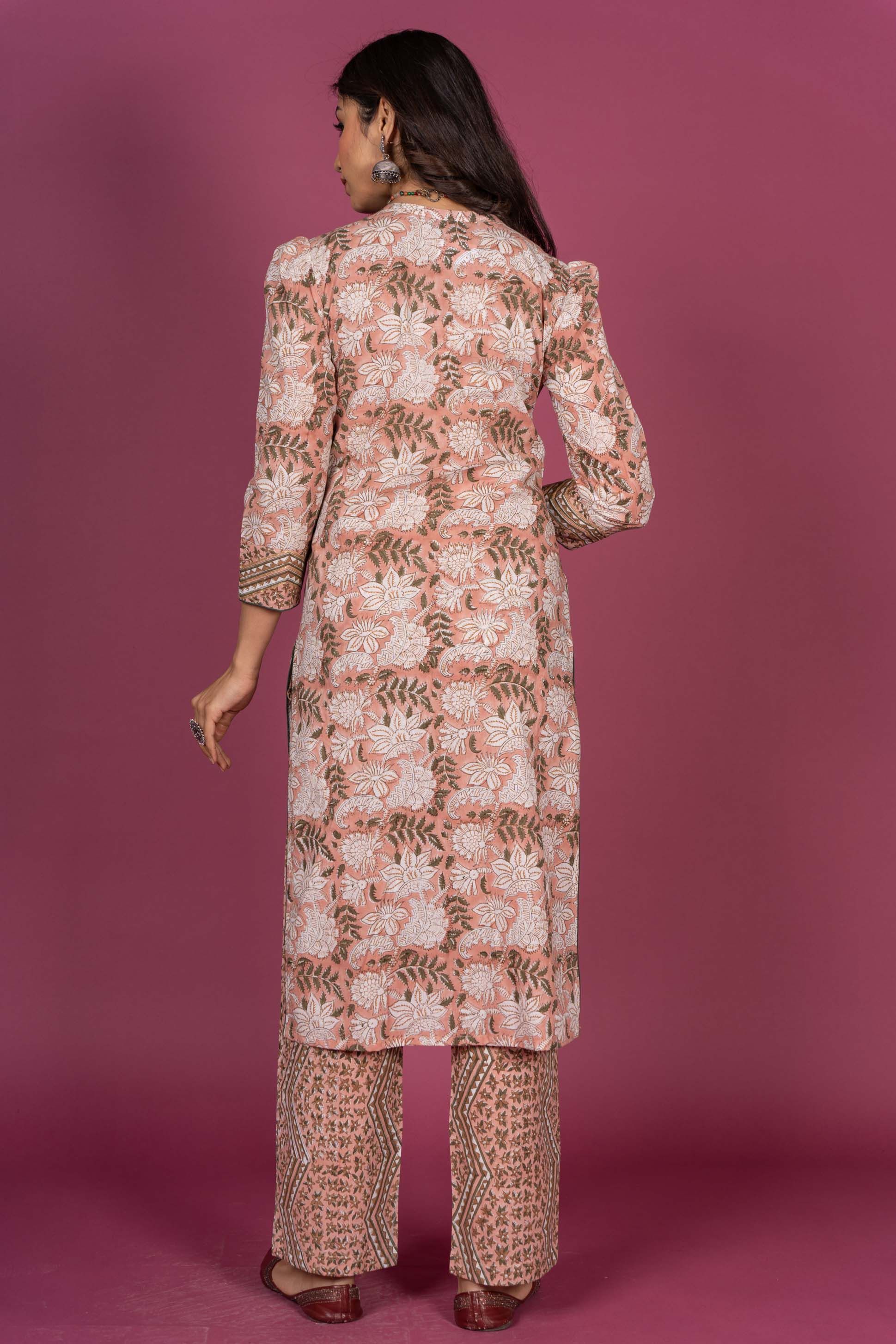 Bellini Peach Block Printed Kurta 