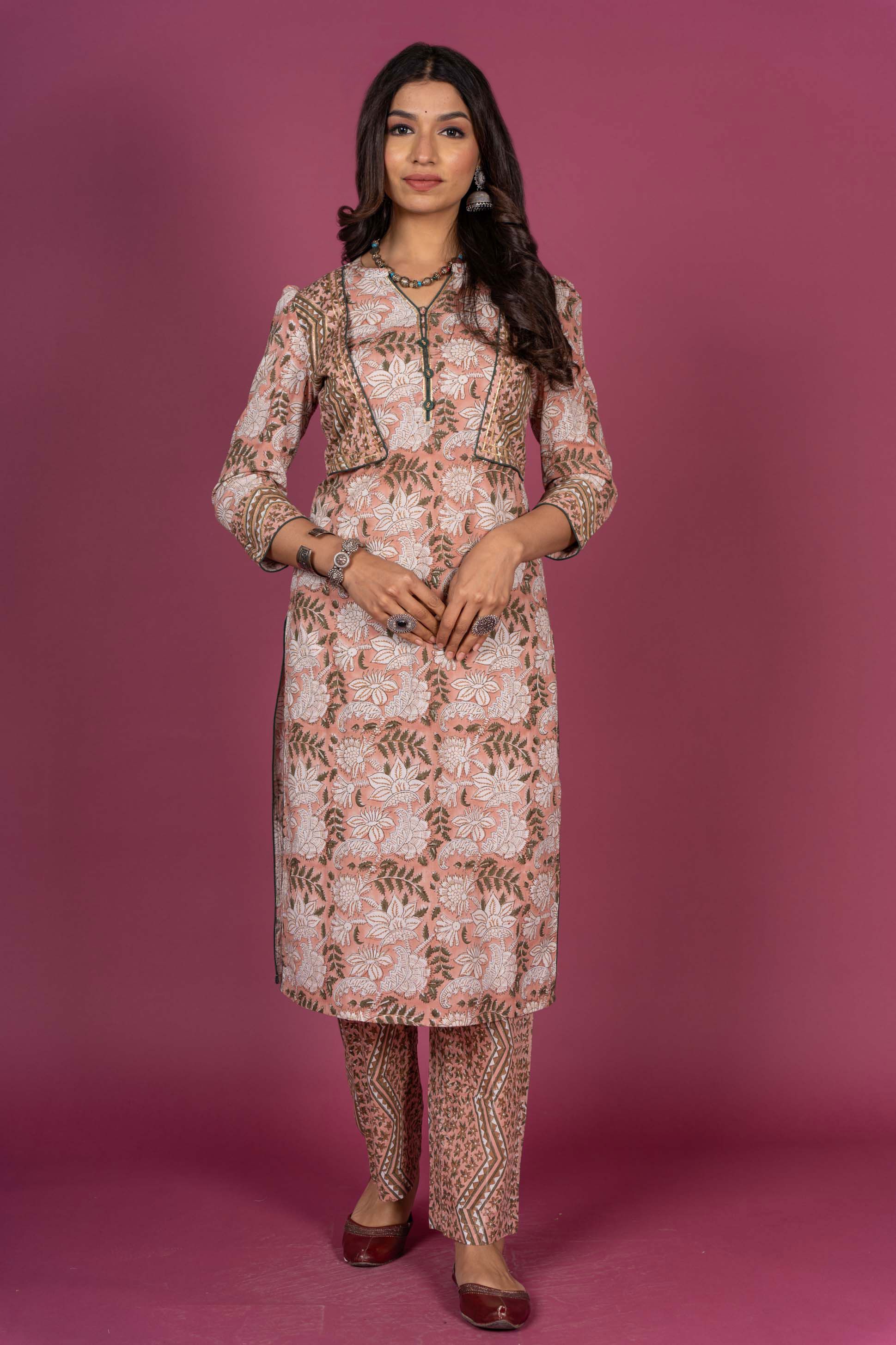 Bellini Peach Block Printed Kurta 