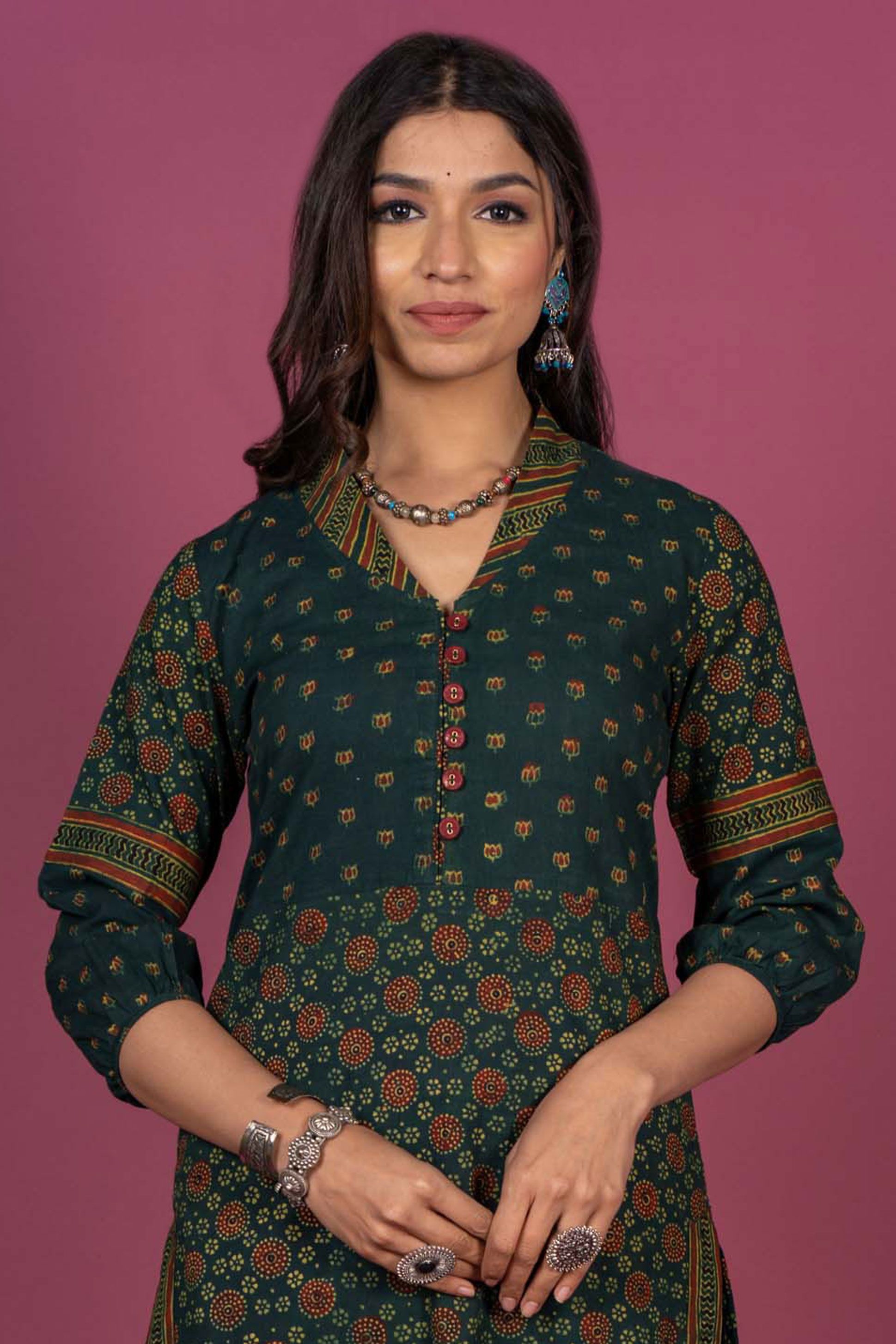 Elm Green Ajrakh Block Printed Kurta