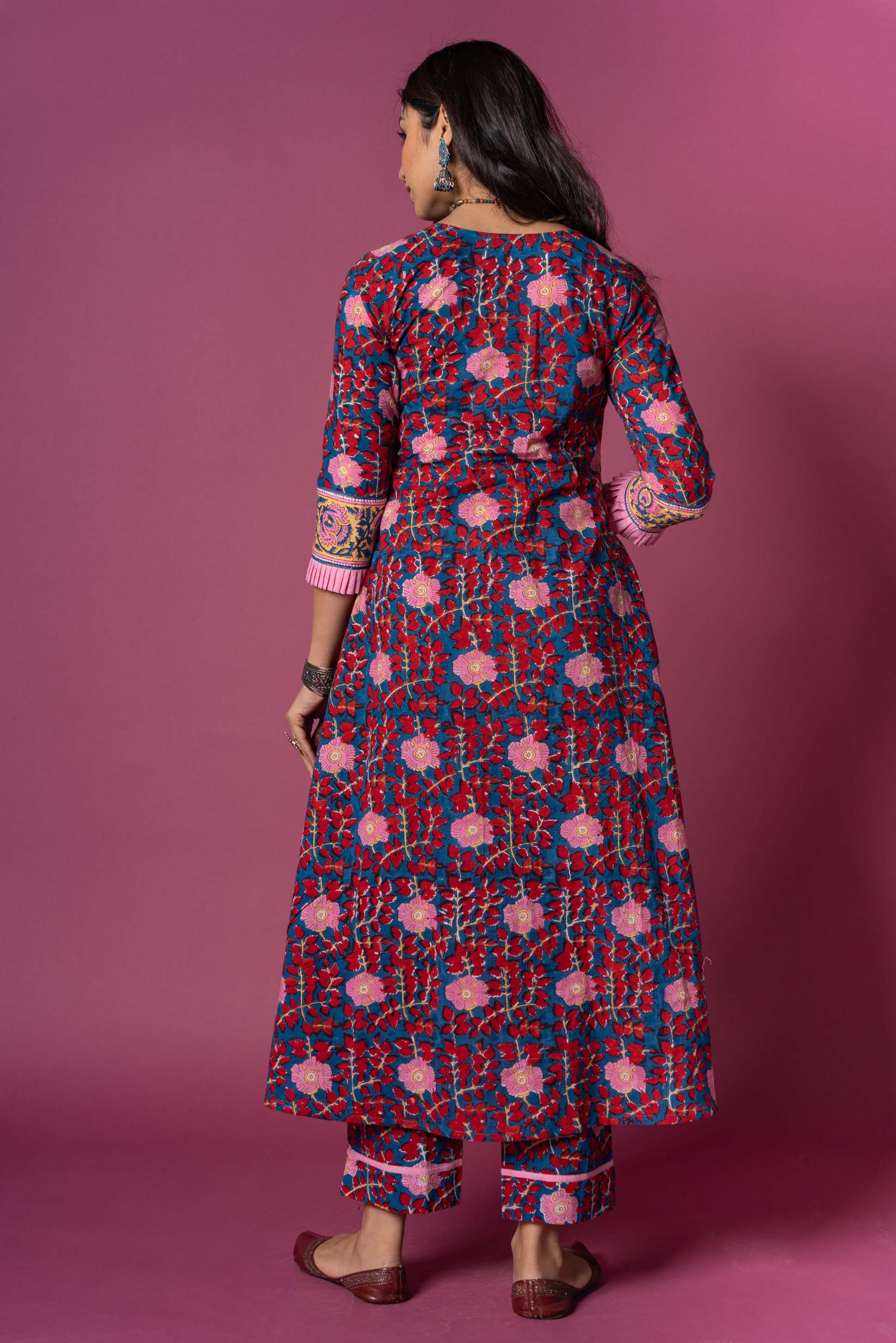 Bloom Red Block Printed Kurta 