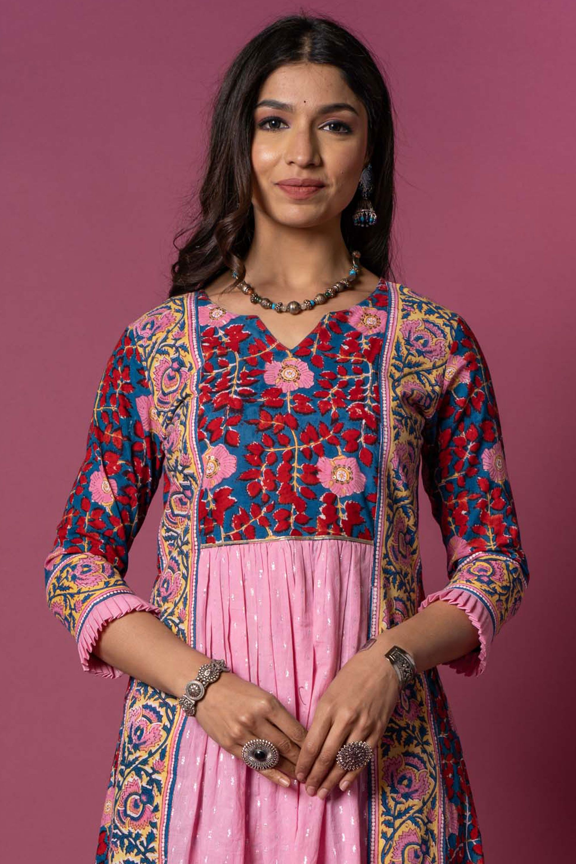 Bloom Red Block Printed Kurta 