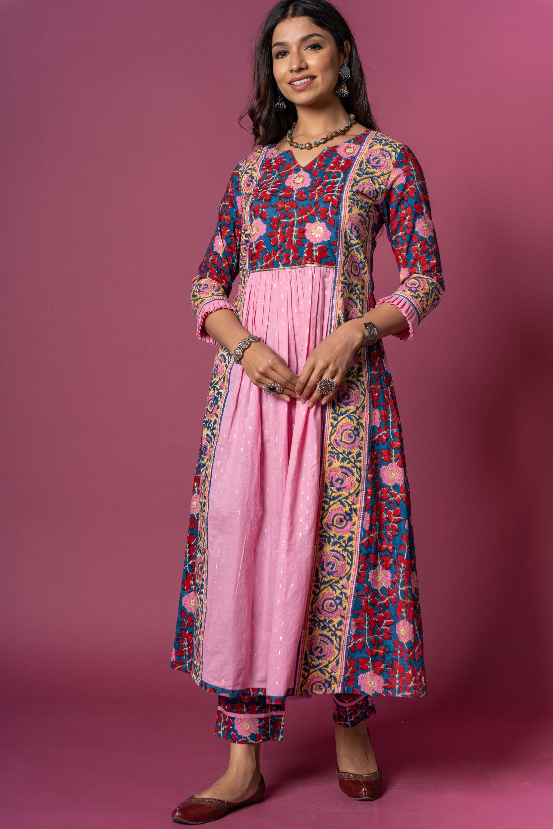 Bloom Red Block Printed Kurta 