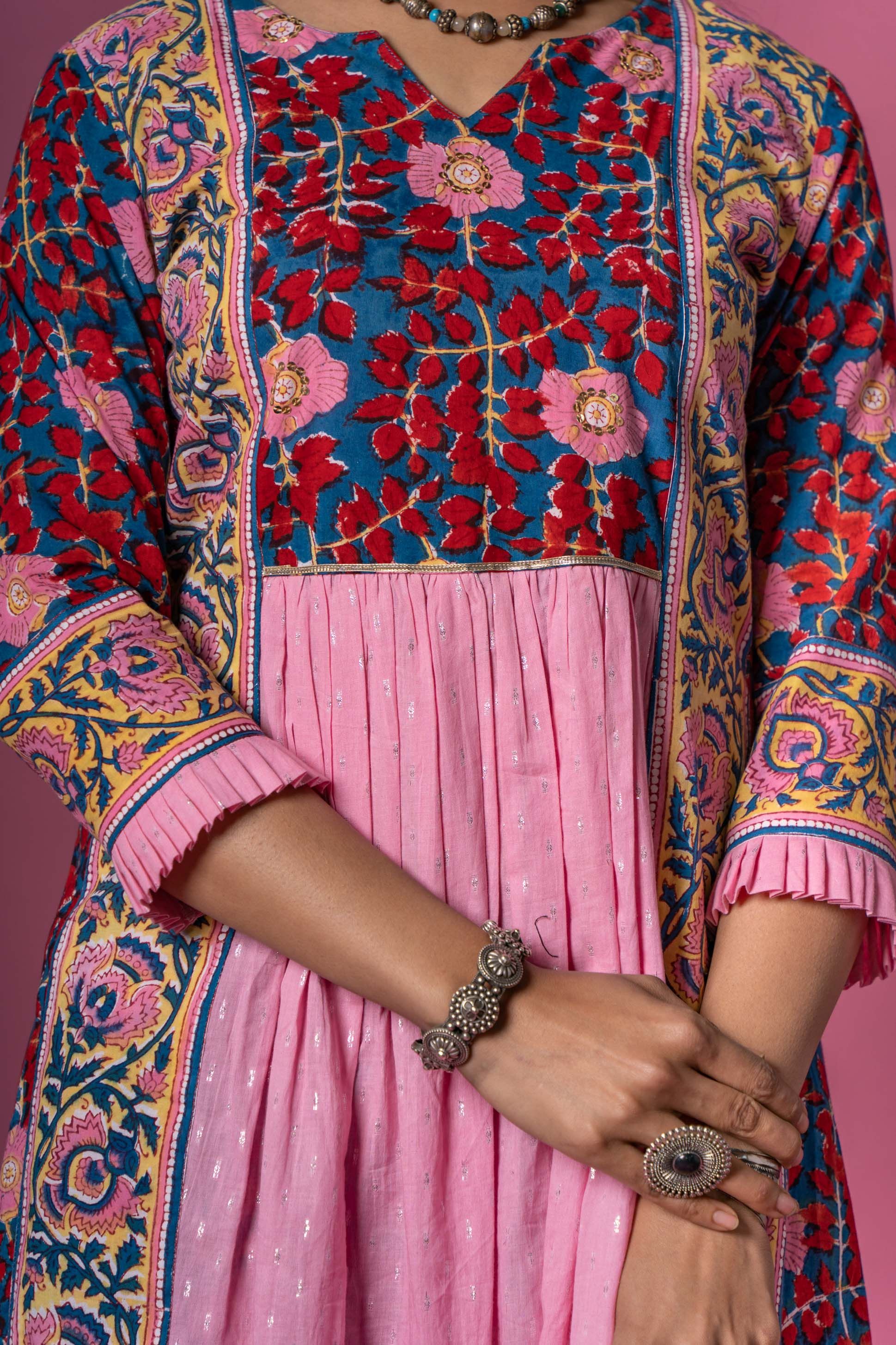 Bloom Red Block Printed Kurta 