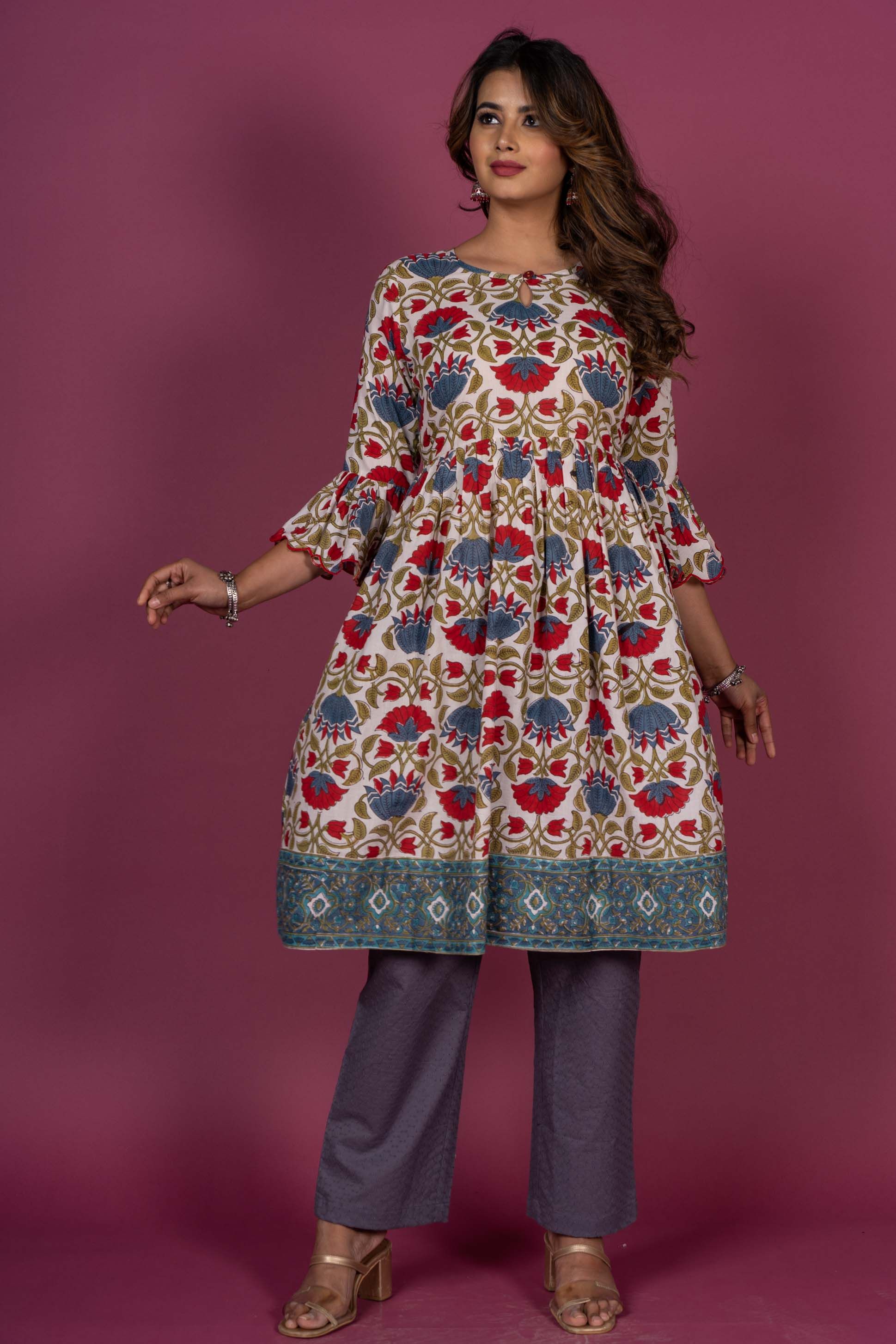 Floral Block Printed Kurta Set 