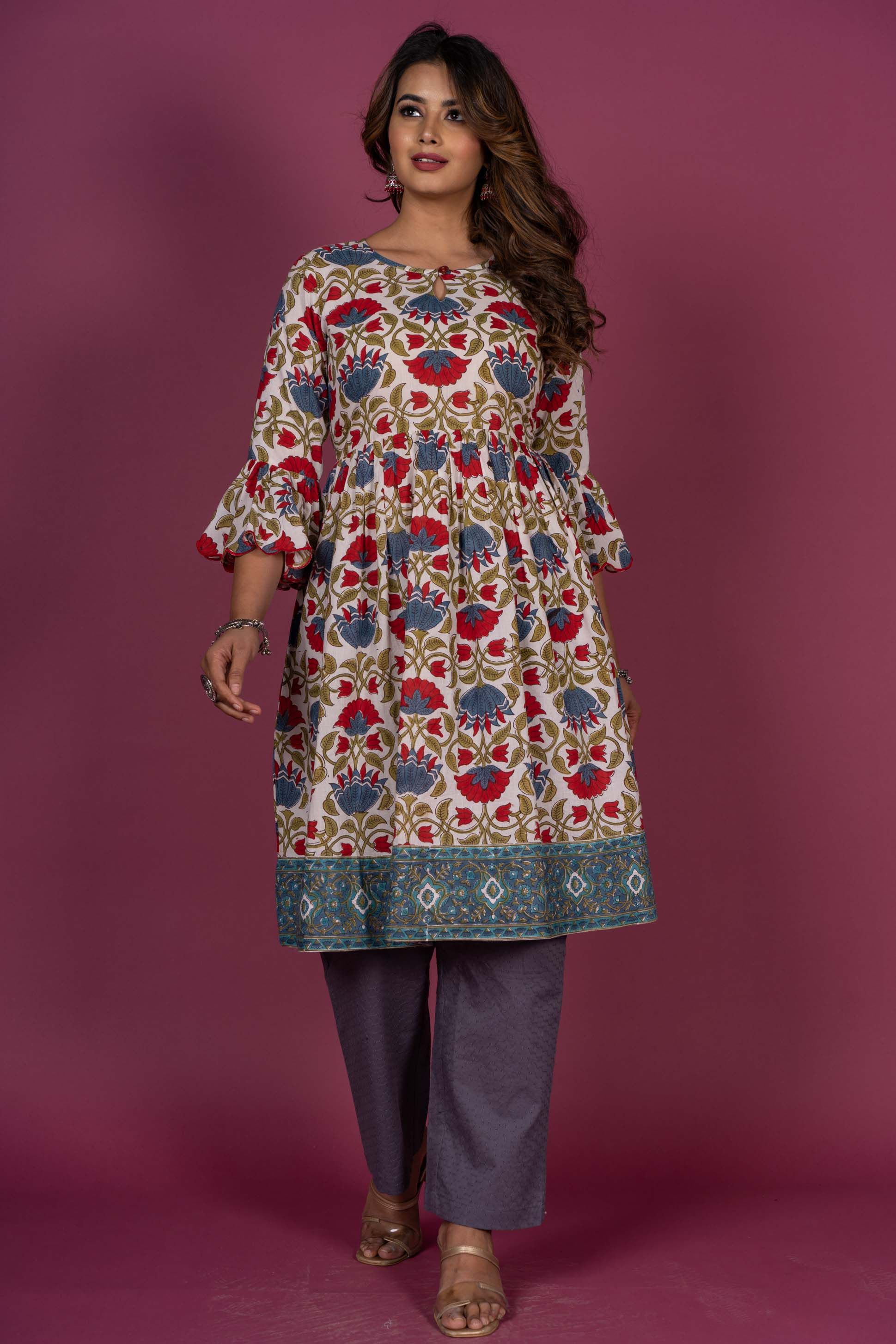 Floral Block Printed Kurta Set 