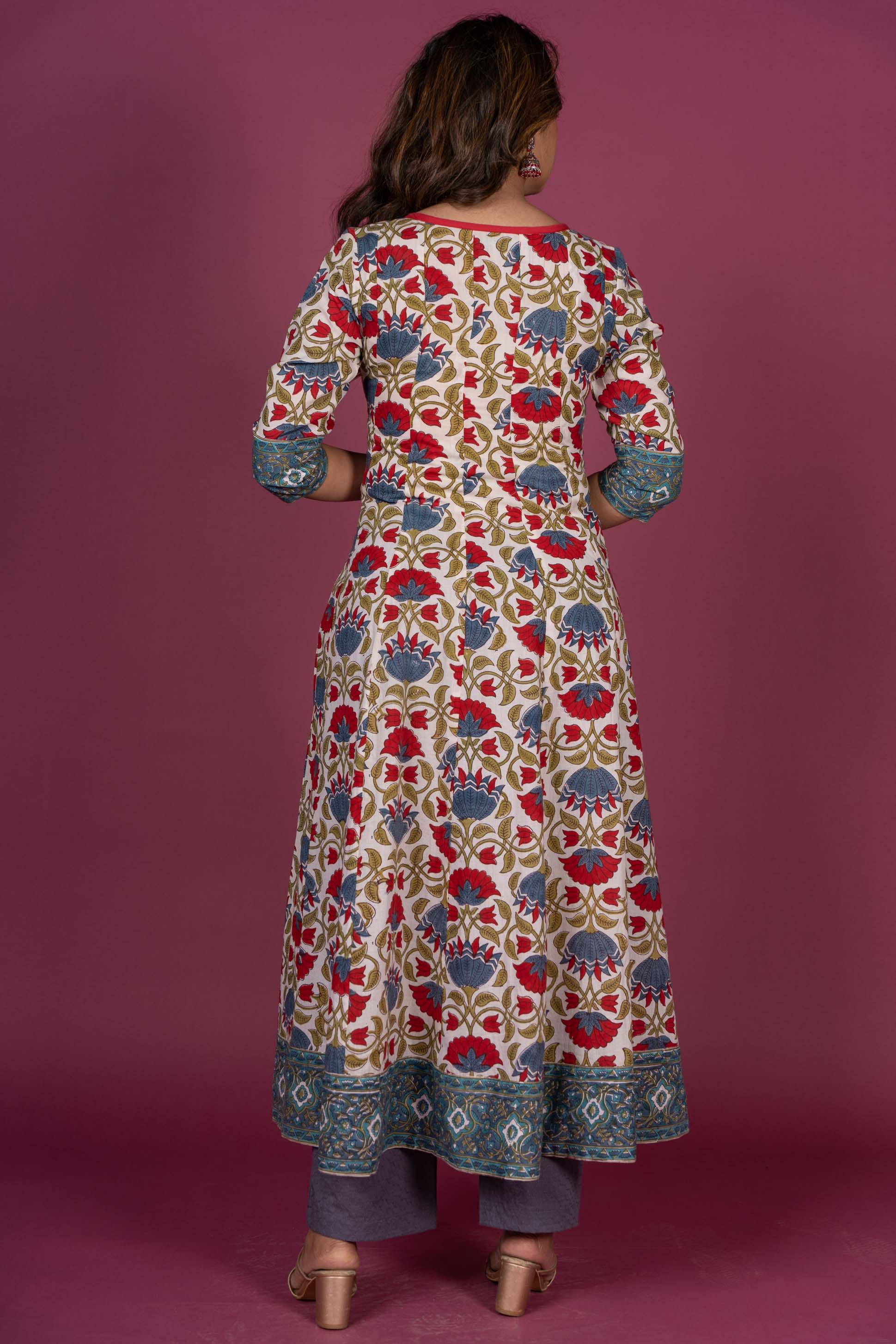 Floral Block Printed Anarkali Kurta 