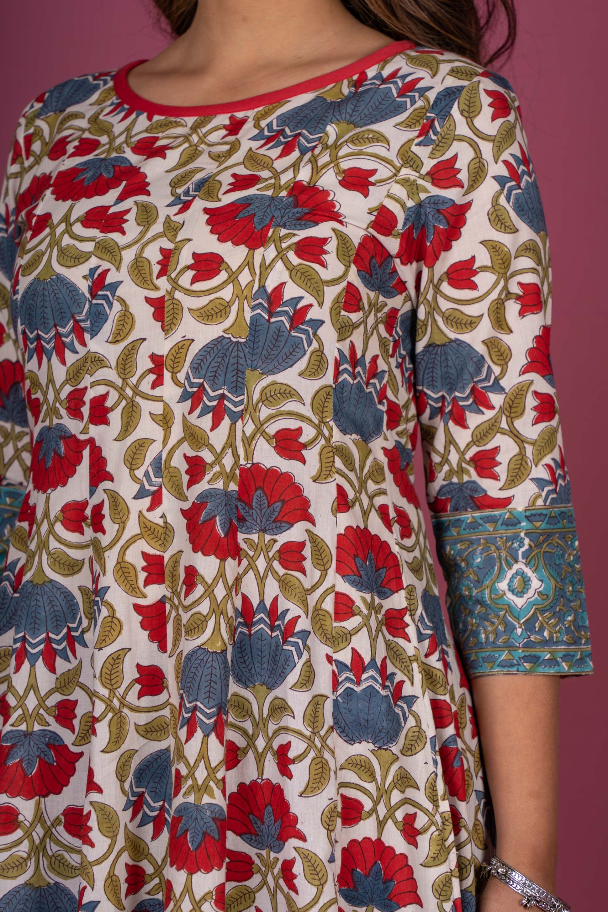 Floral Block Printed Anarkali Kurta 