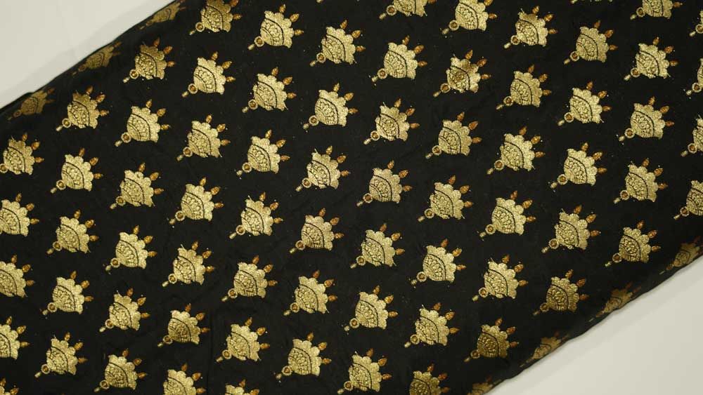 Black And Golden Banarasi Katan Silk Fabric