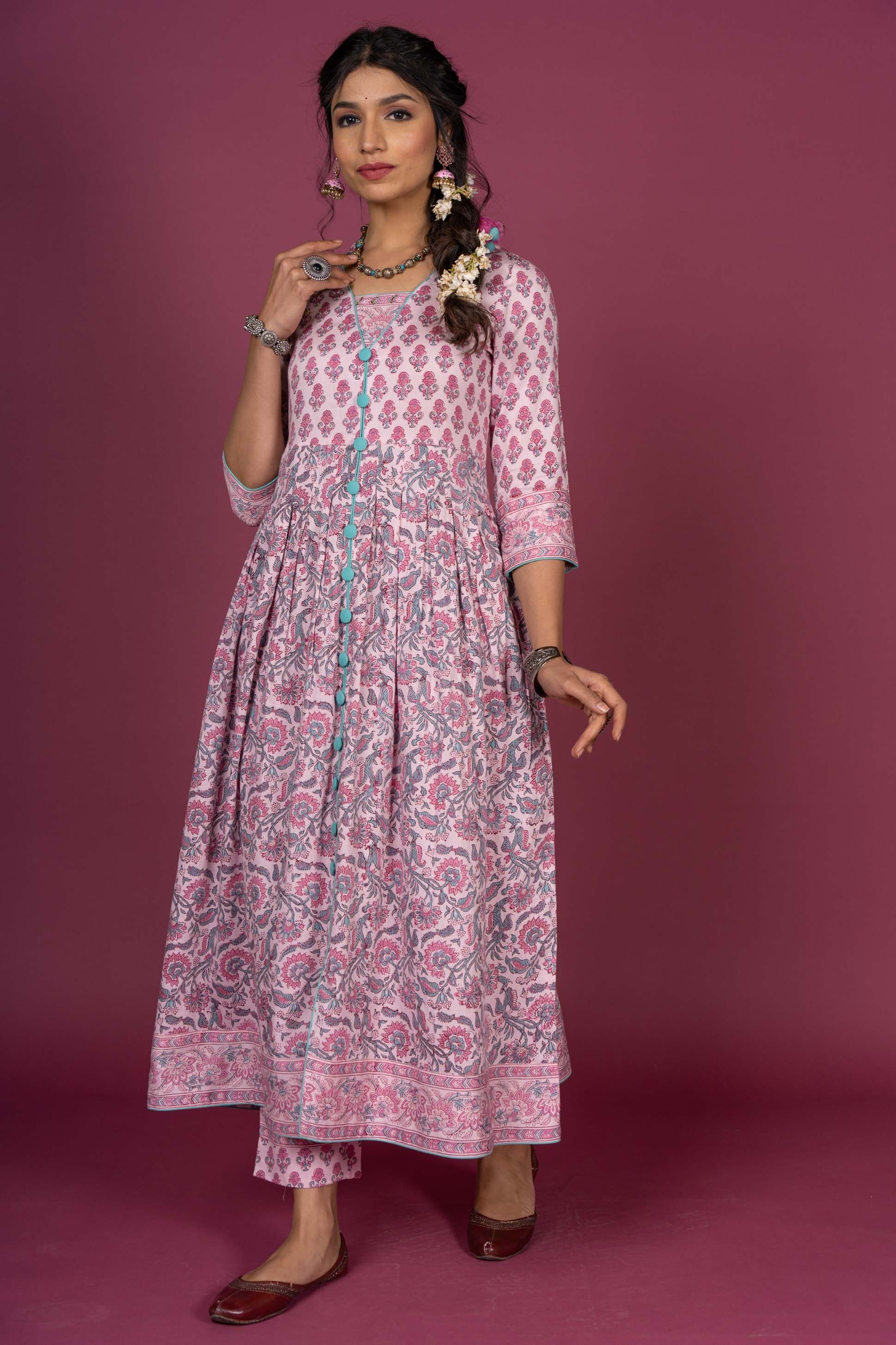 Rose Bloom Block Printed Kurta Set