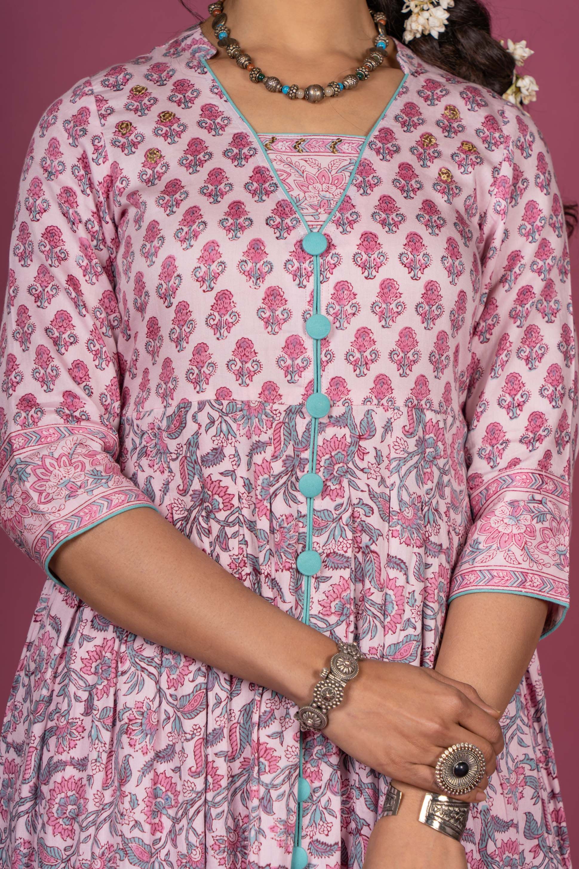 Rose Bloom Block Printed Kurta Set