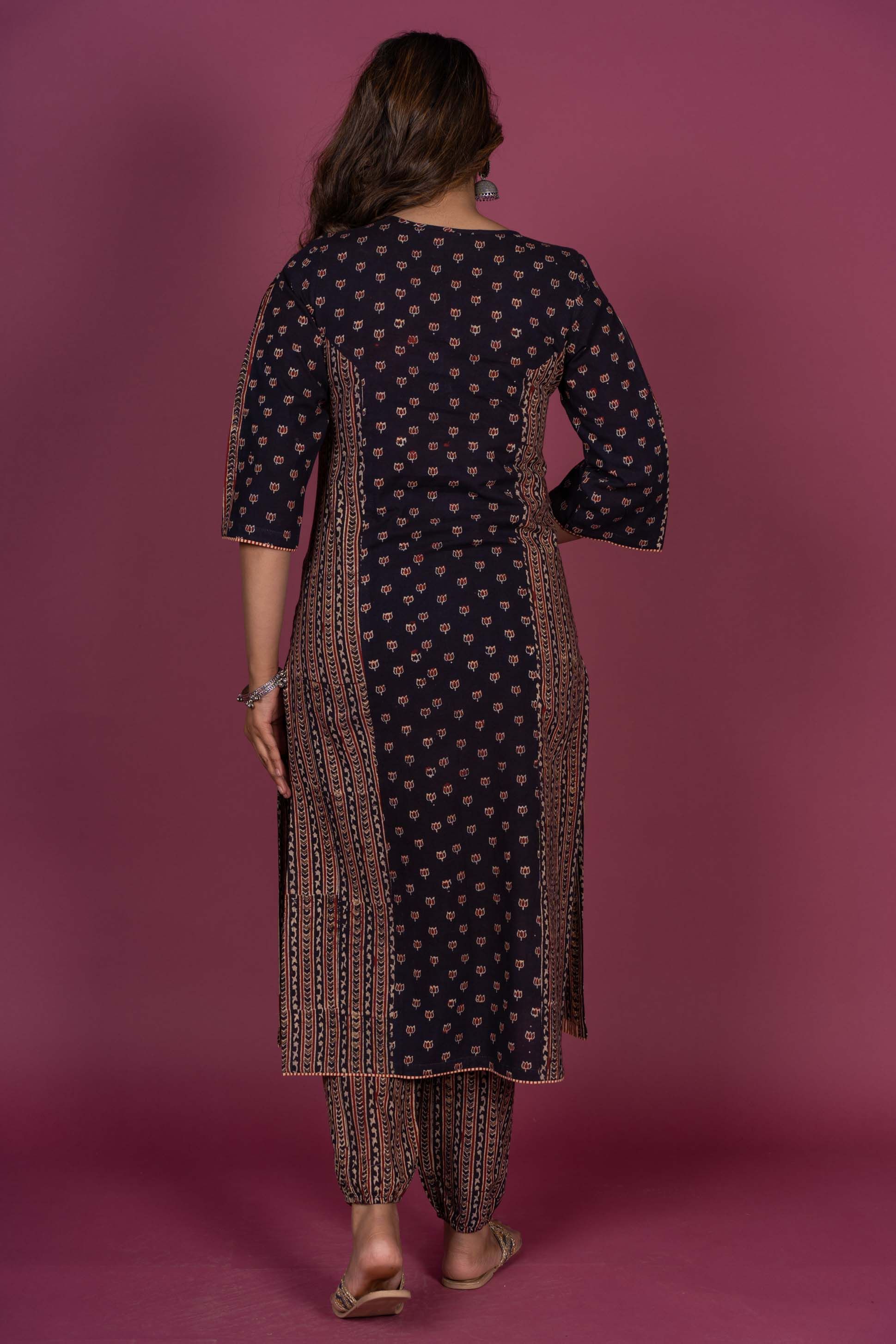 Black Ajrakh Block Printed Kurta 