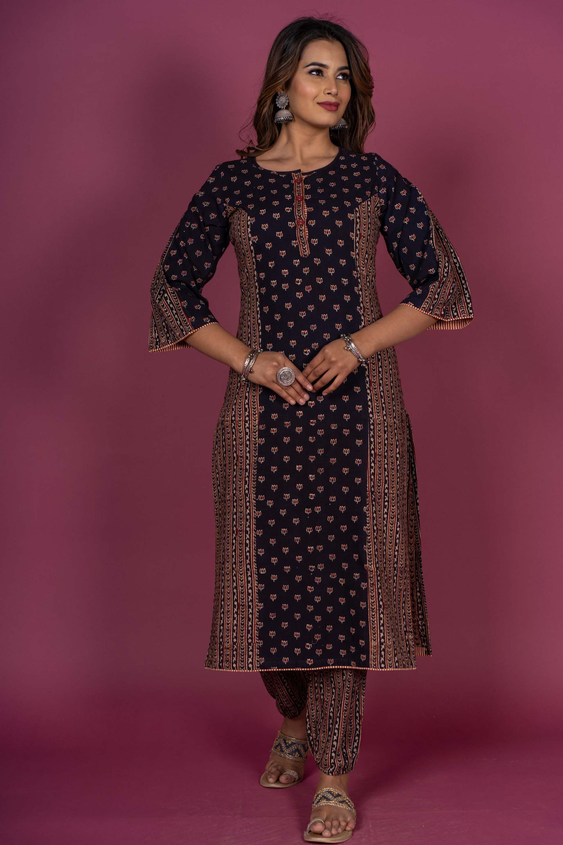 Black Ajrakh Block Printed Kurta 