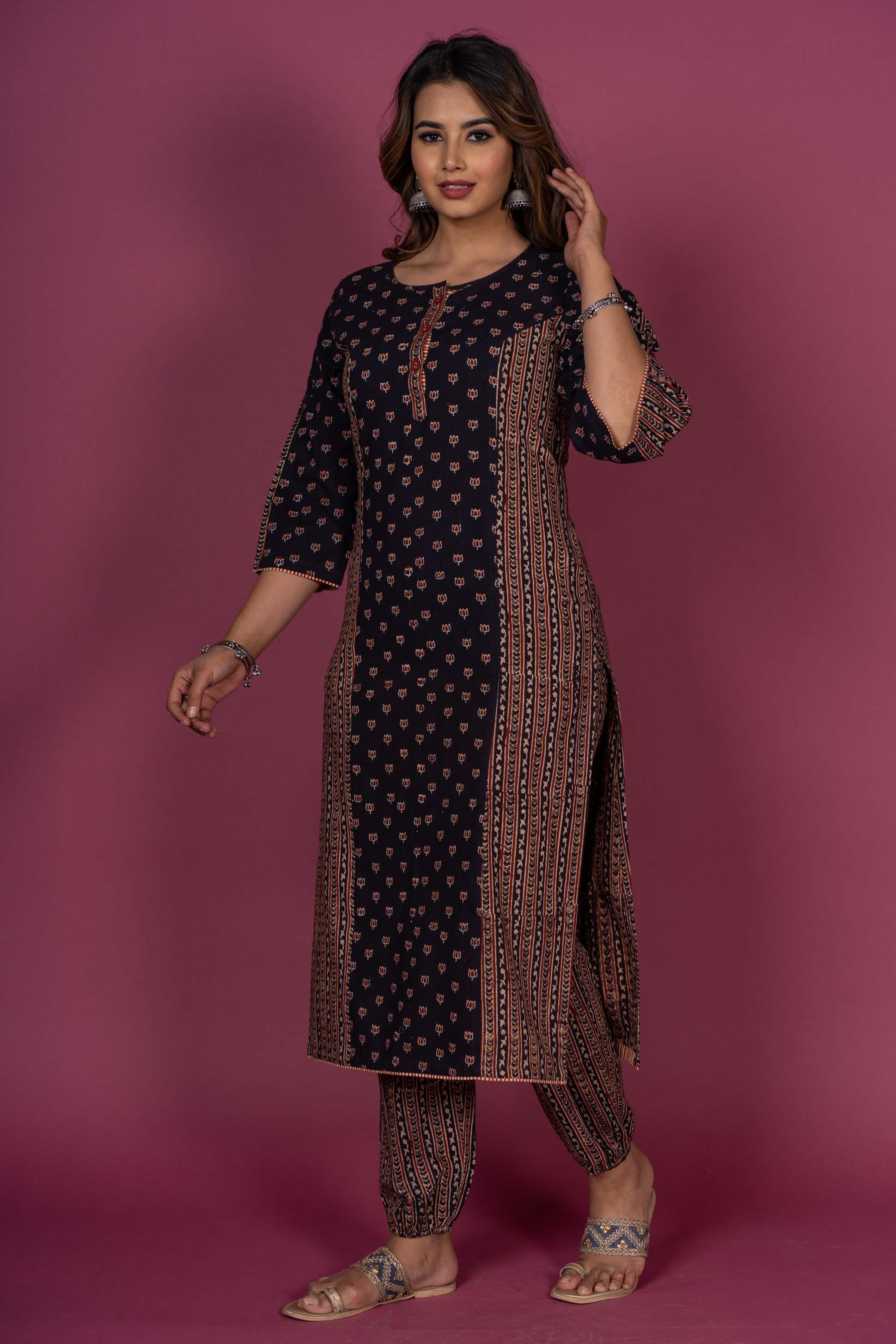 Black Ajrakh Block Printed Kurta 