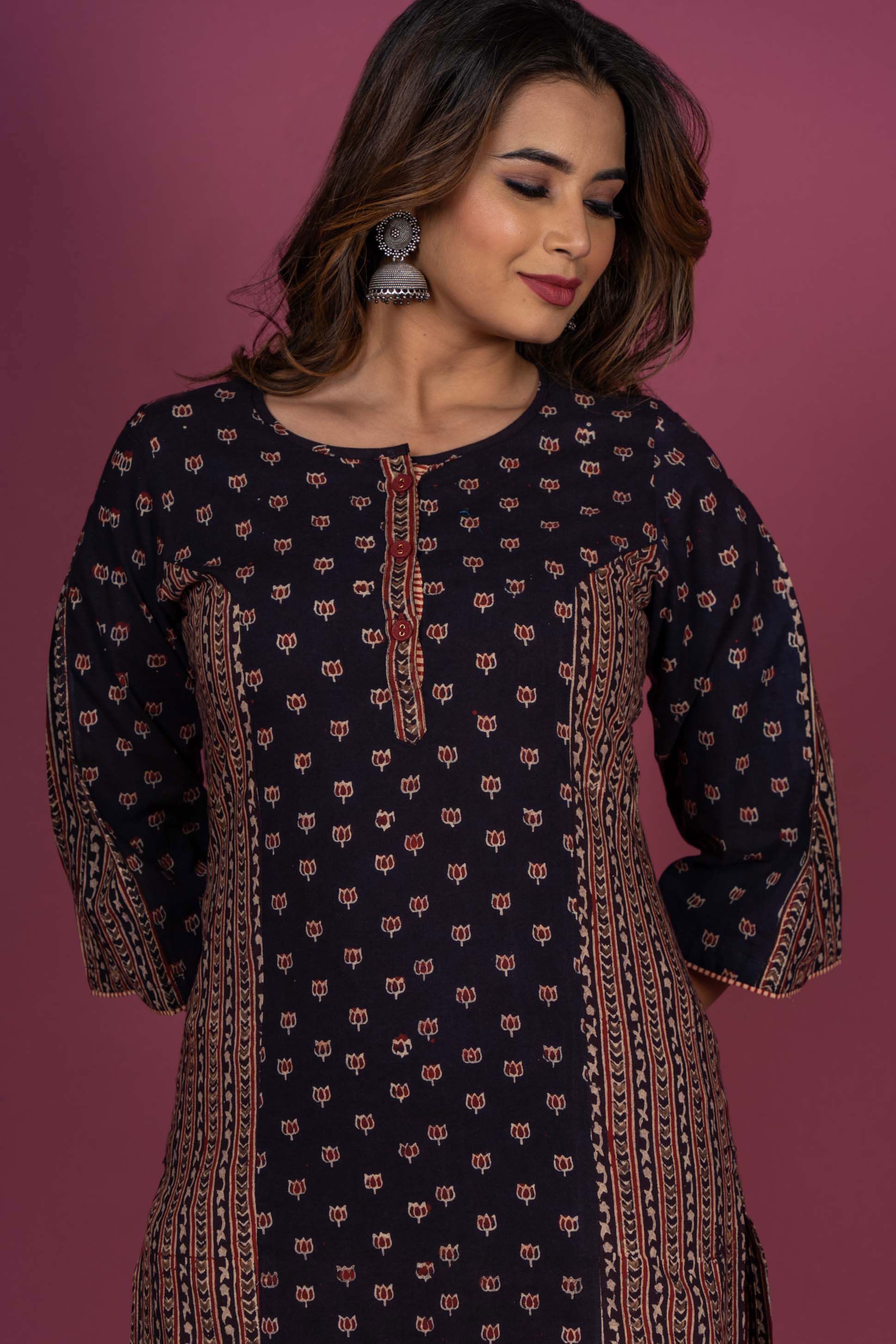 Black Ajrakh Block Printed Kurta 