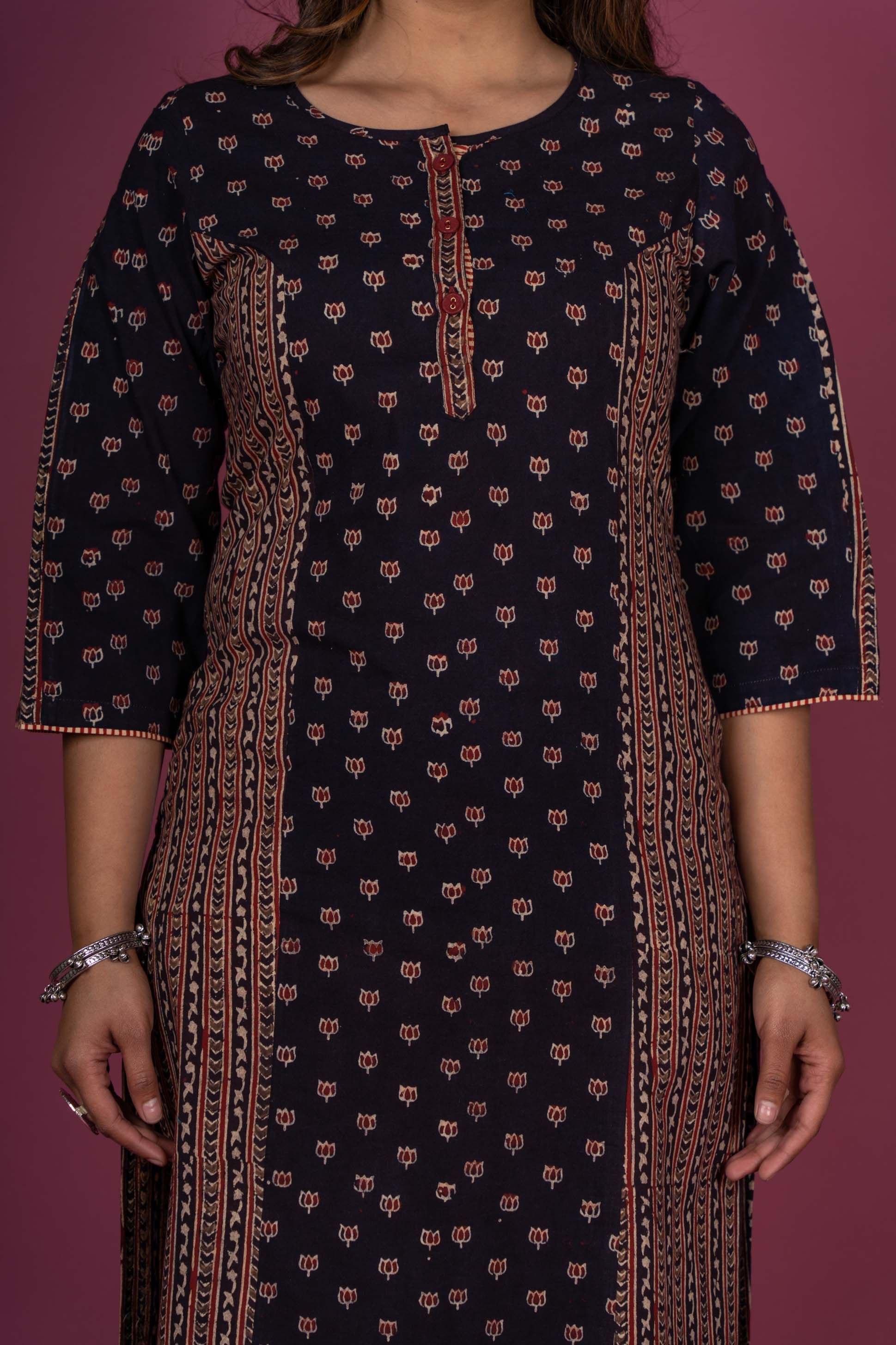 Black Ajrakh Block Printed Kurta 