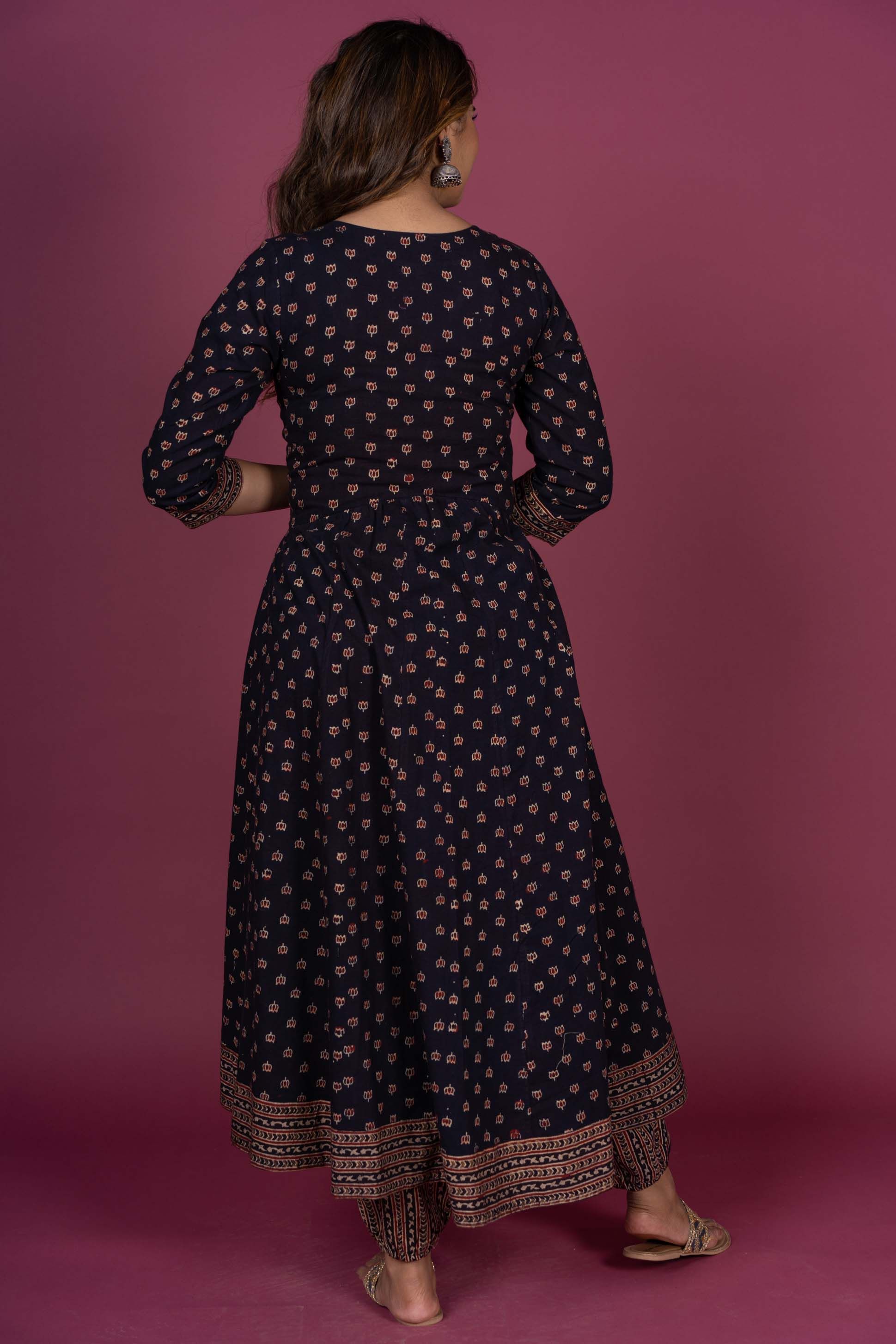 Black Ajrakh Block Printed Anarkali Kurta 