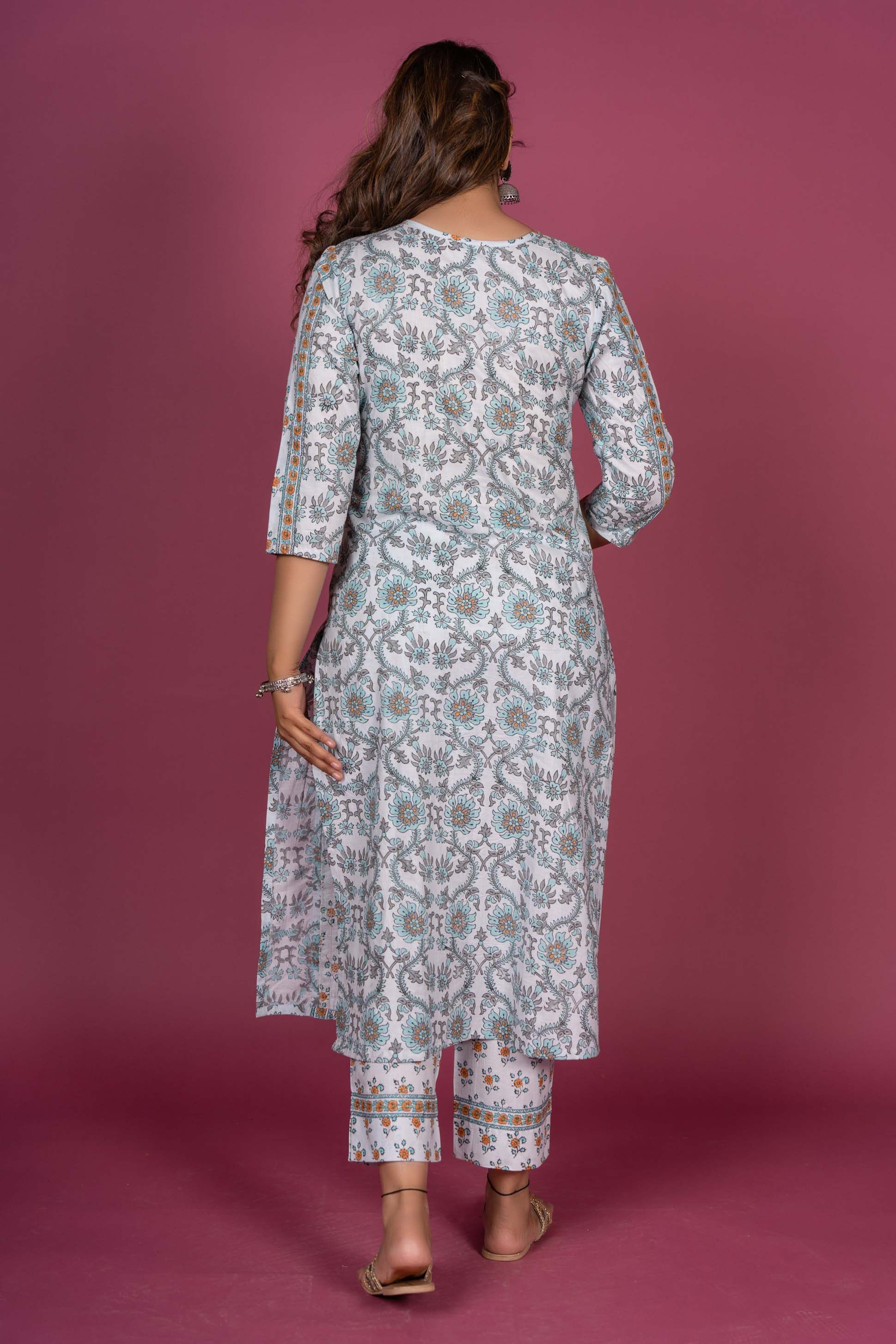 Splash Blue Block Printed Kurta 