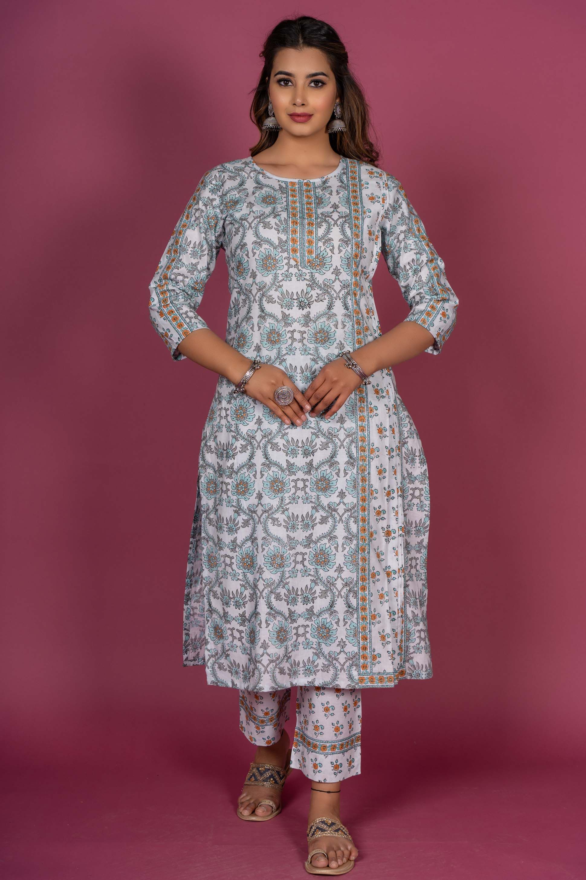 Splash Blue Block Printed Kurta 