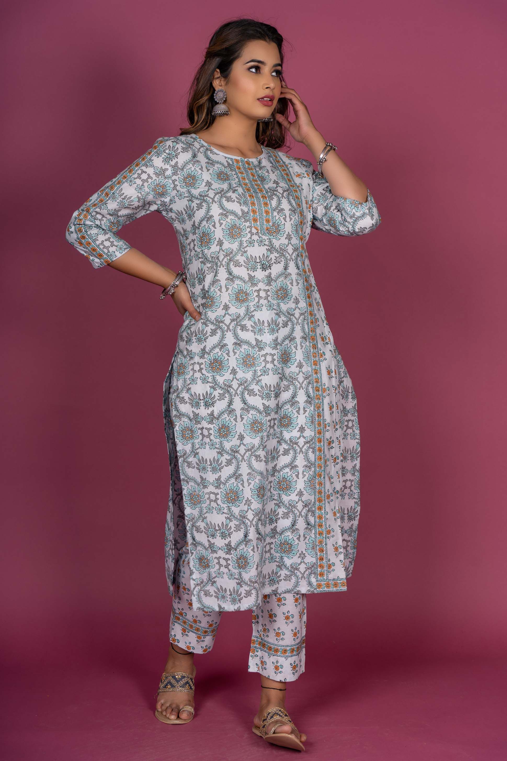 Splash Blue Block Printed Kurta 