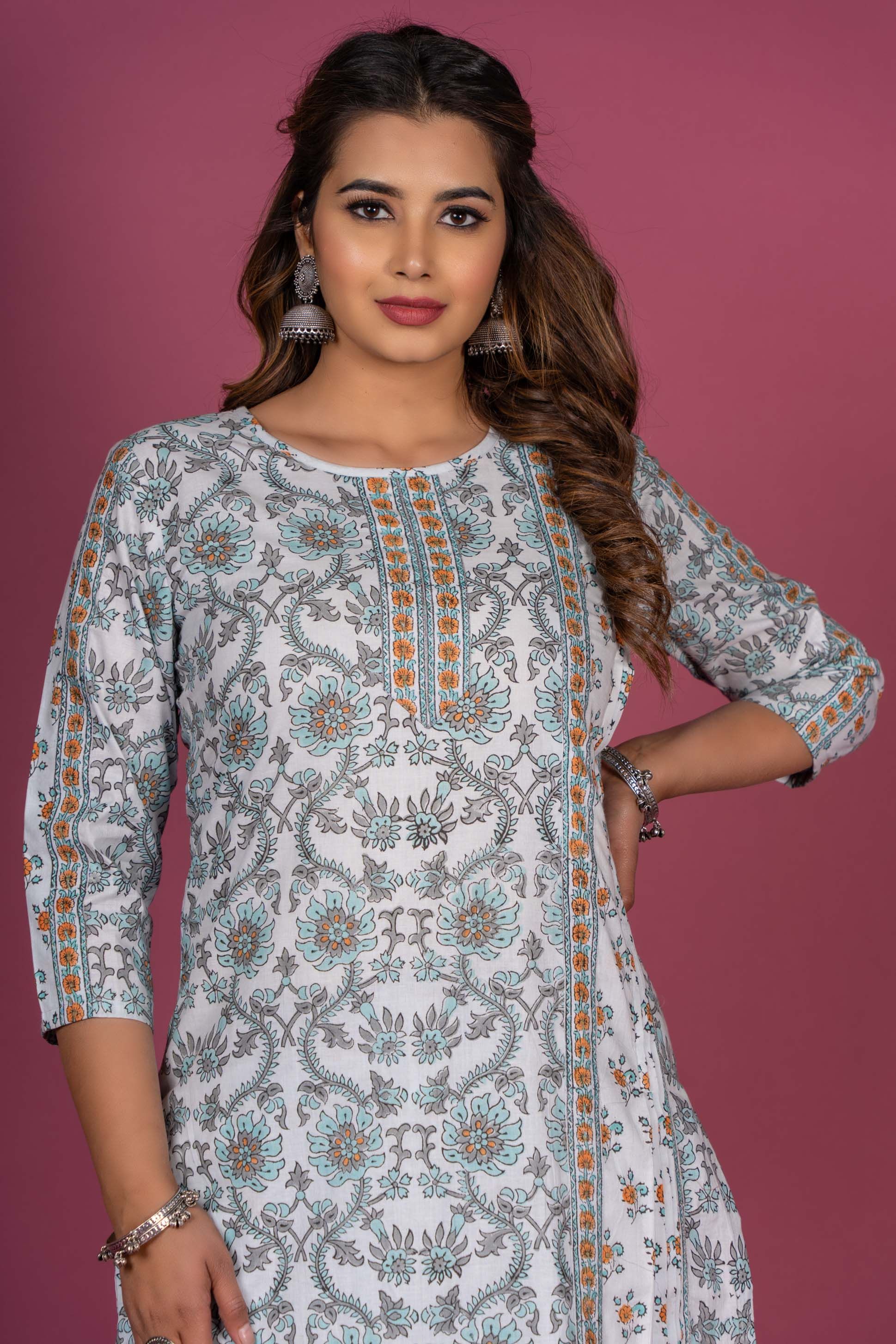 Splash Blue Block Printed Kurta 