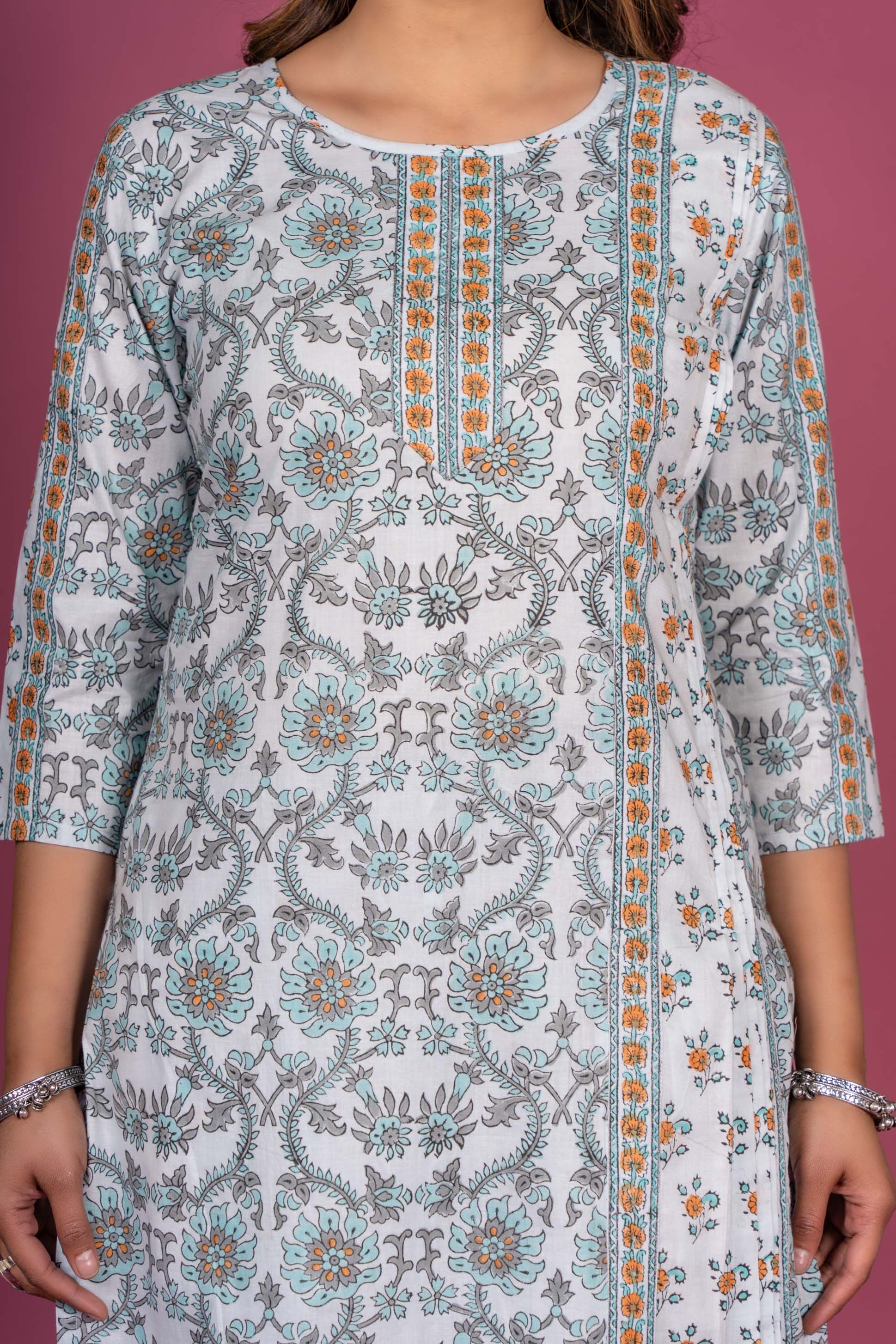 Splash Blue Block Printed Kurta 