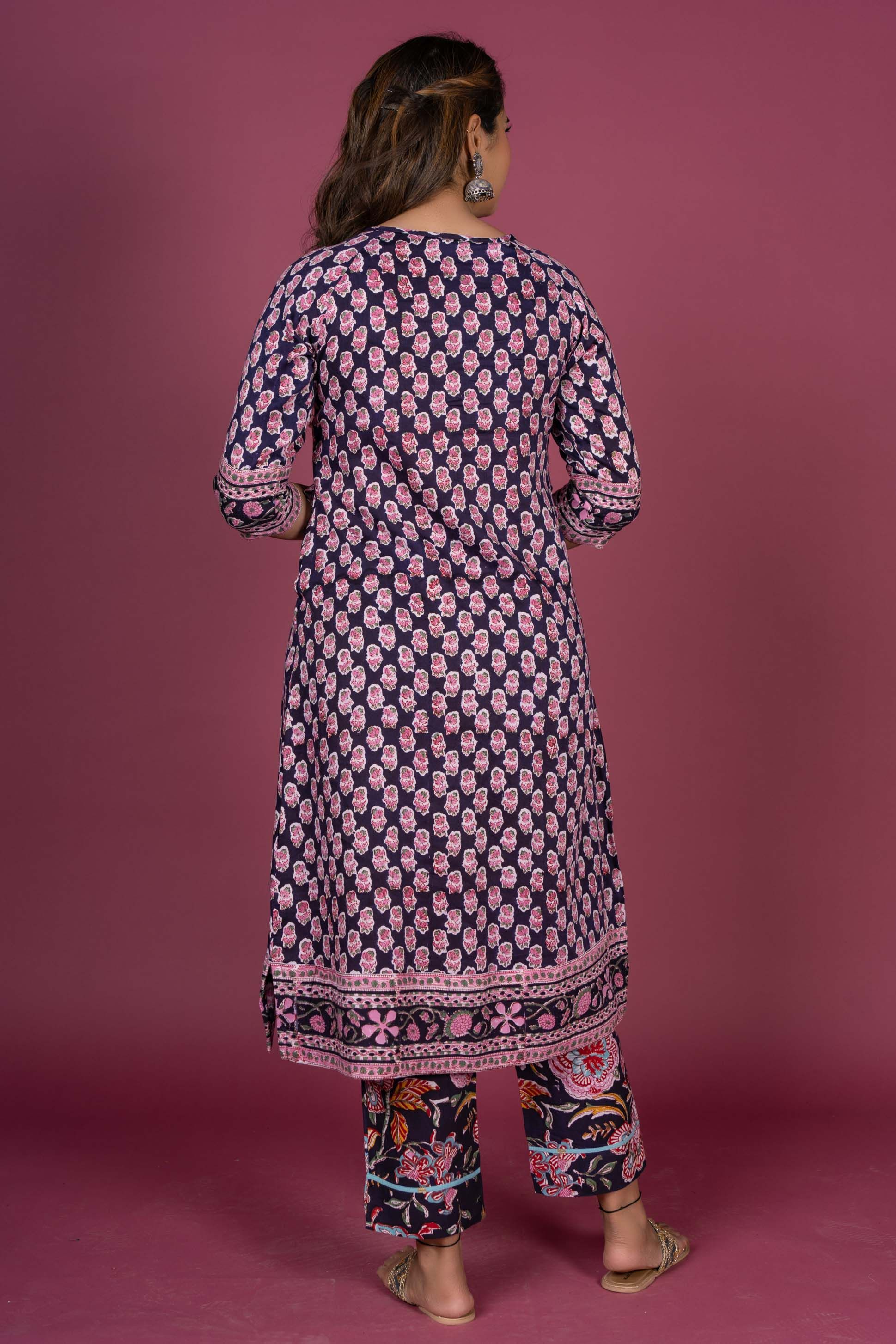 Bean Black Block Printed Kurta Set