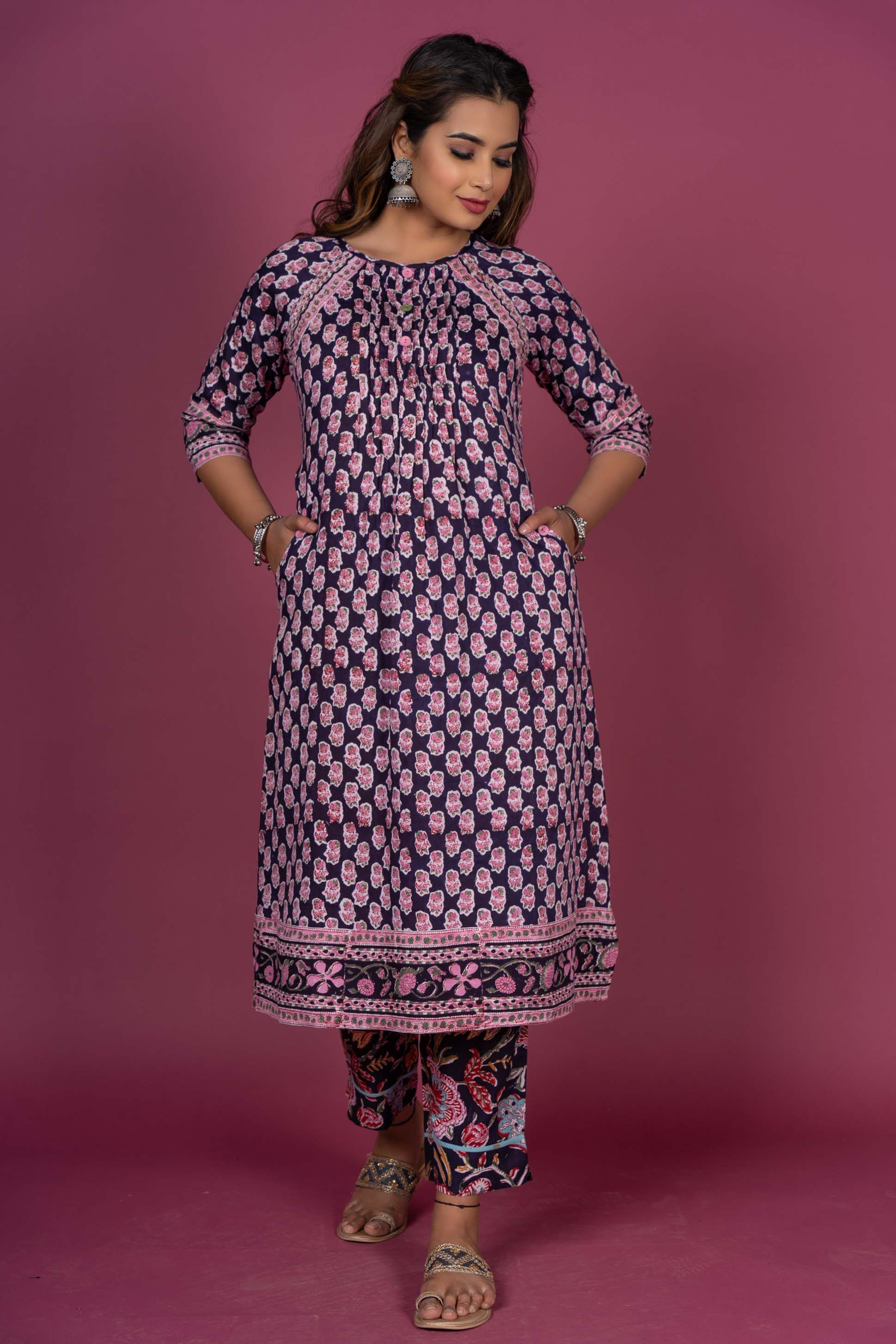 Bean Black Block Printed Kurta 