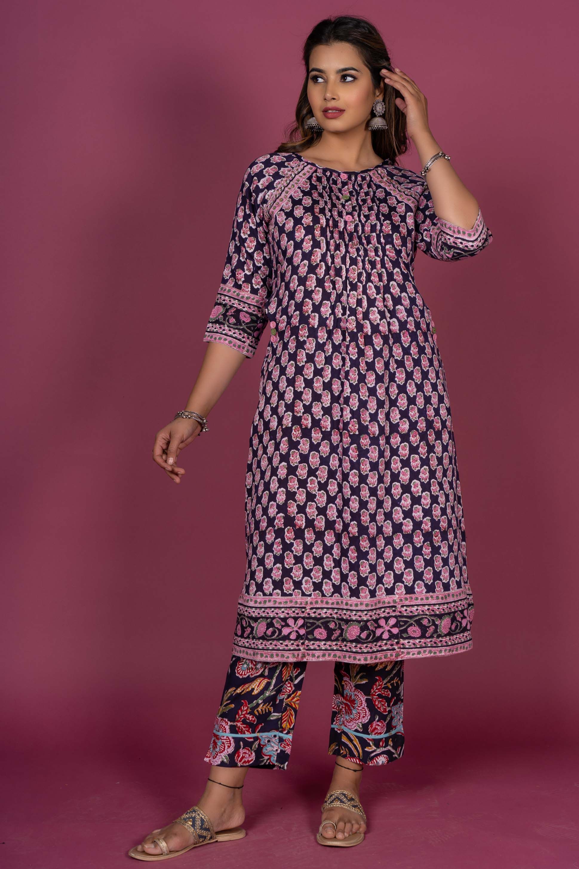 Bean Black Block Printed Kurta Set