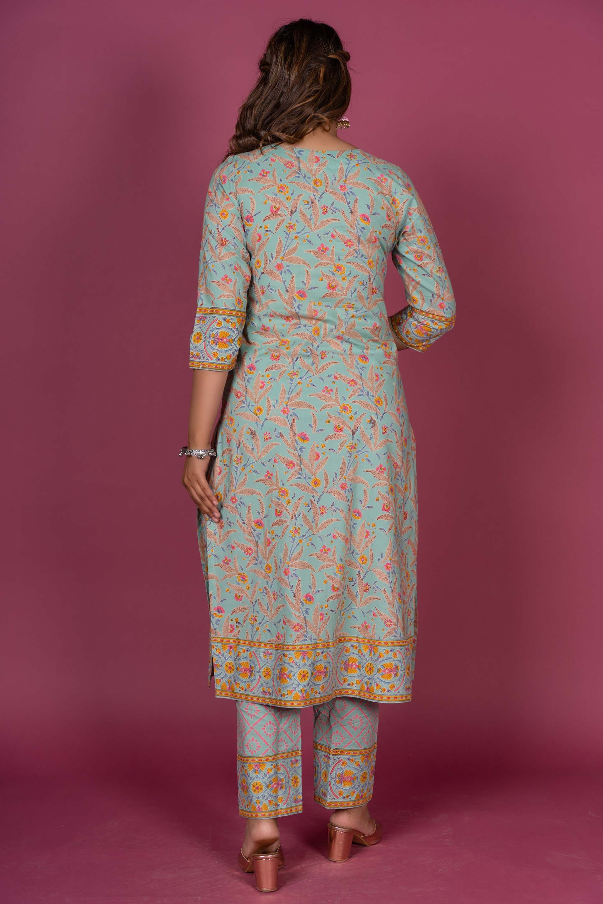 Greengage Block Printed Kurta Set 