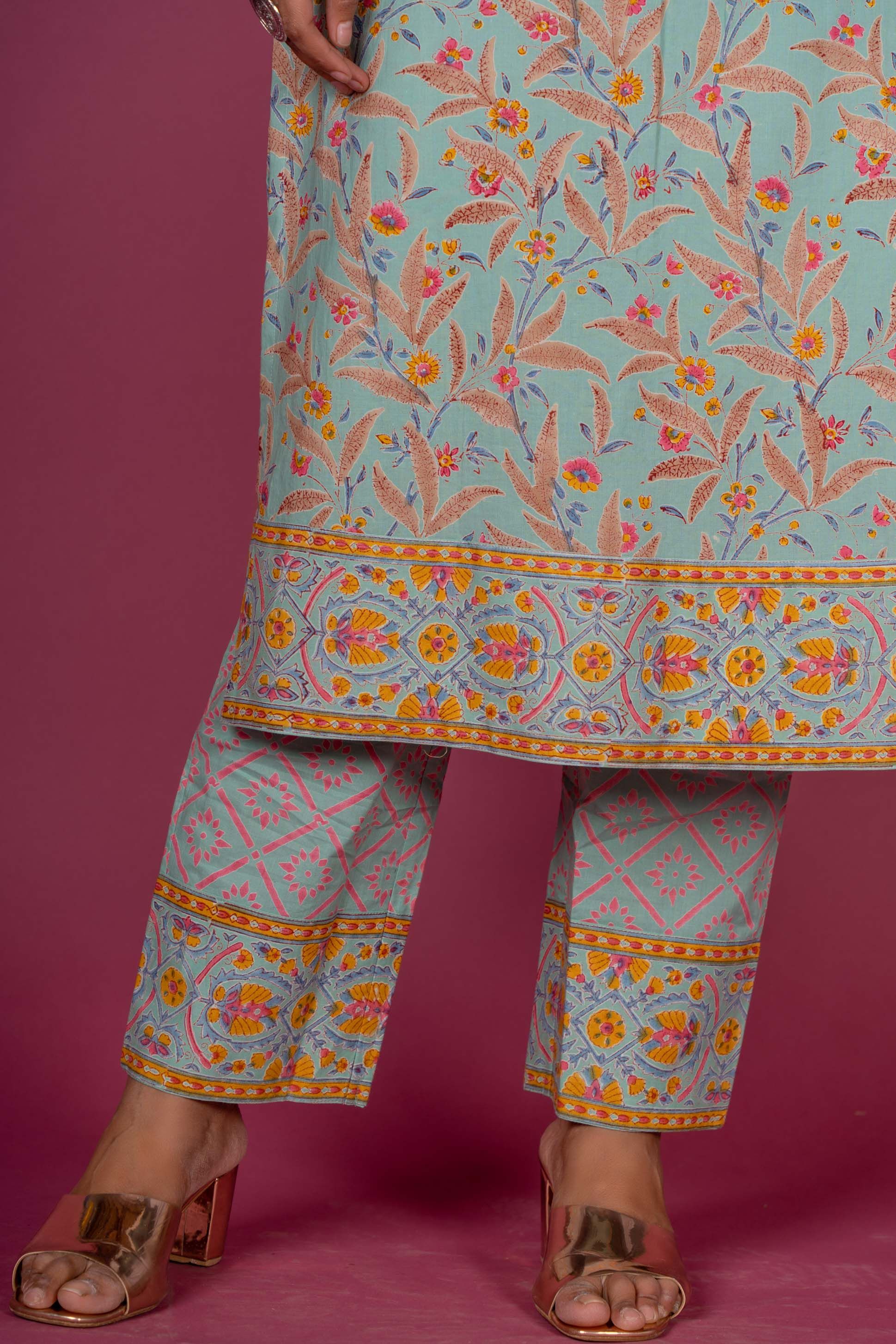 Greengage Block Printed Kurta Set 