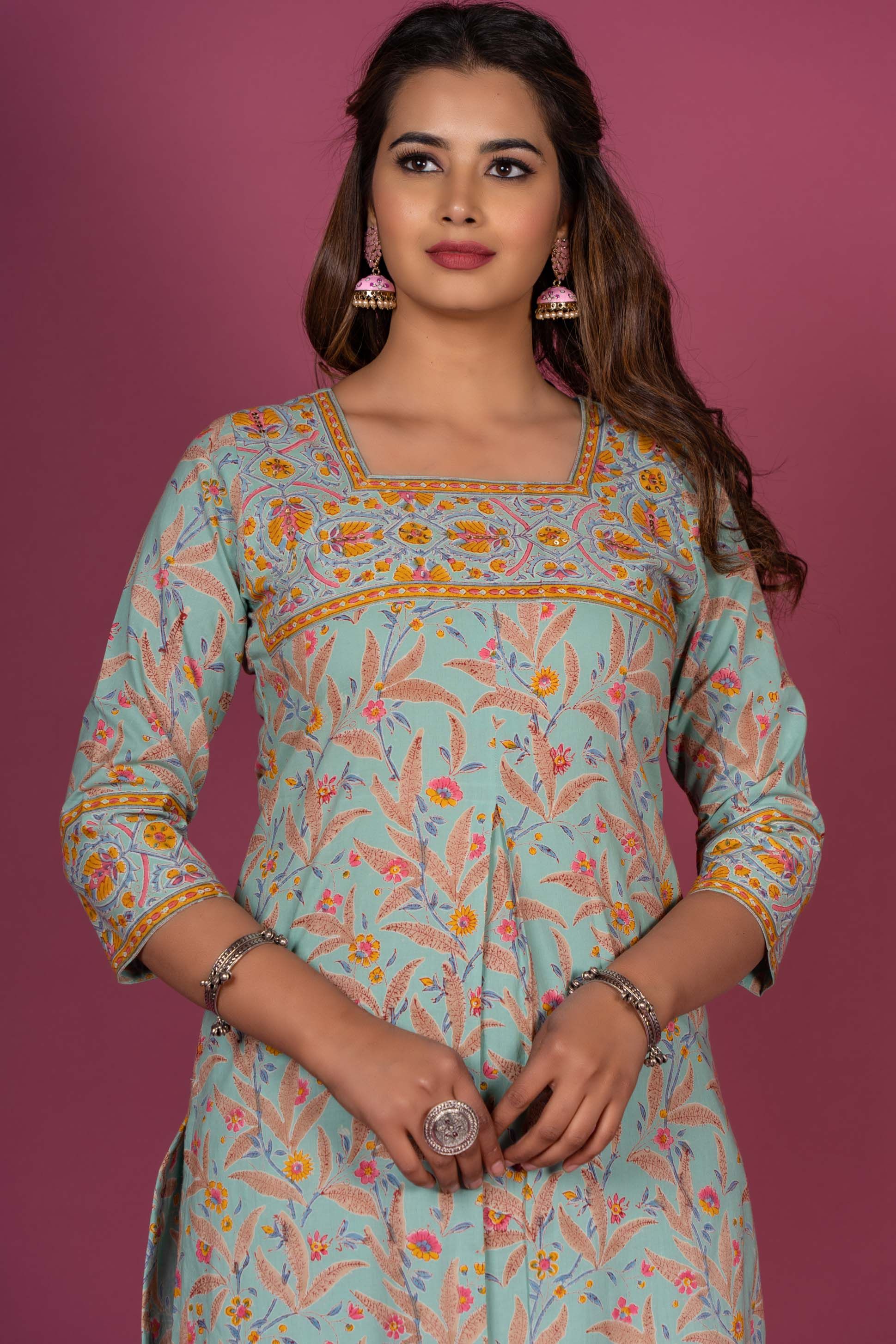 Greengage Block Printed Kurta Set 