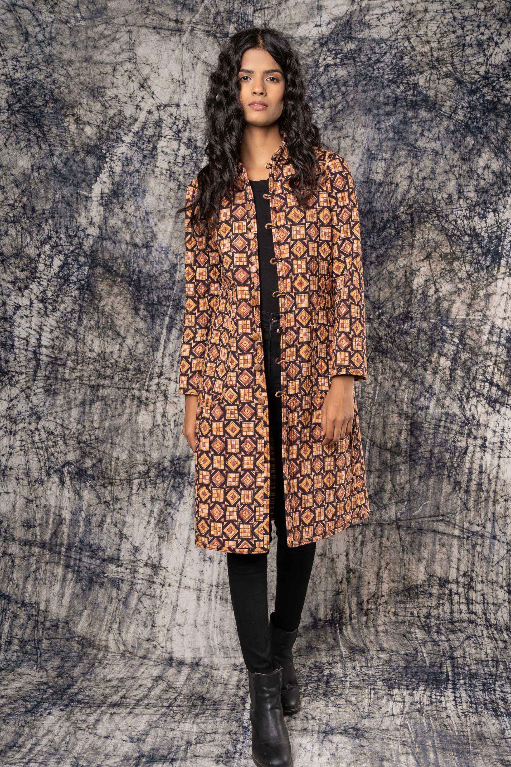 Kalamkari Patch Work Reversible Quilted Jacket