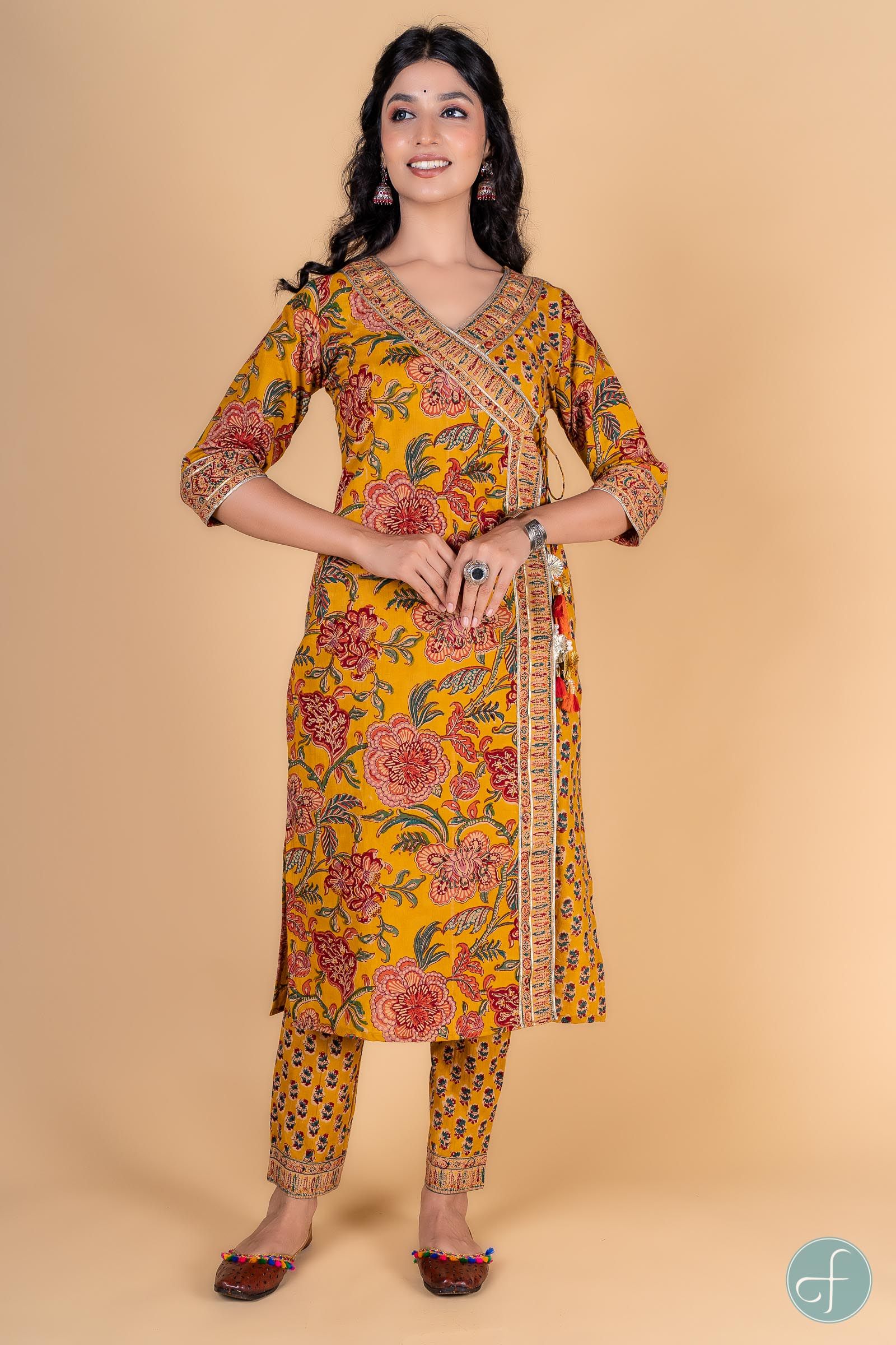 Golden Nugget Block Printed Angrakha Kurta 