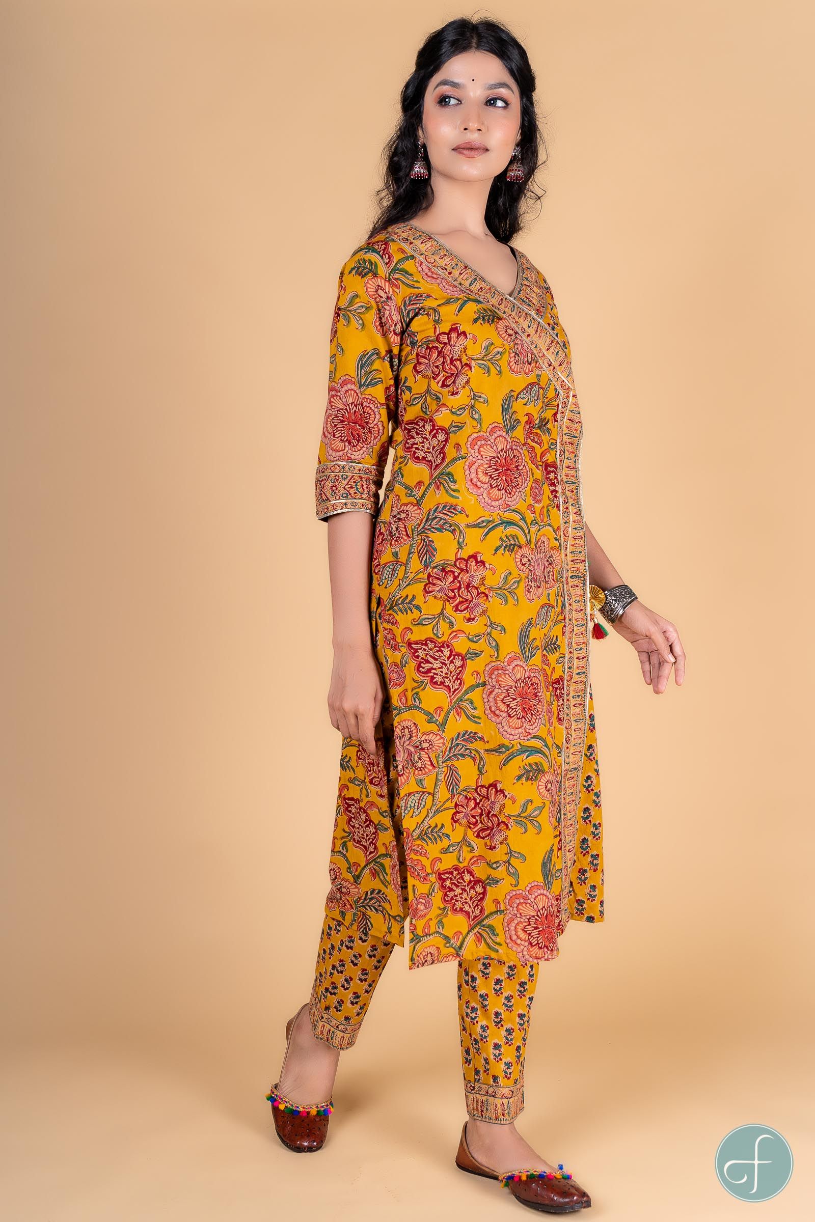 Golden Nugget Block Printed Angrakha Kurta 