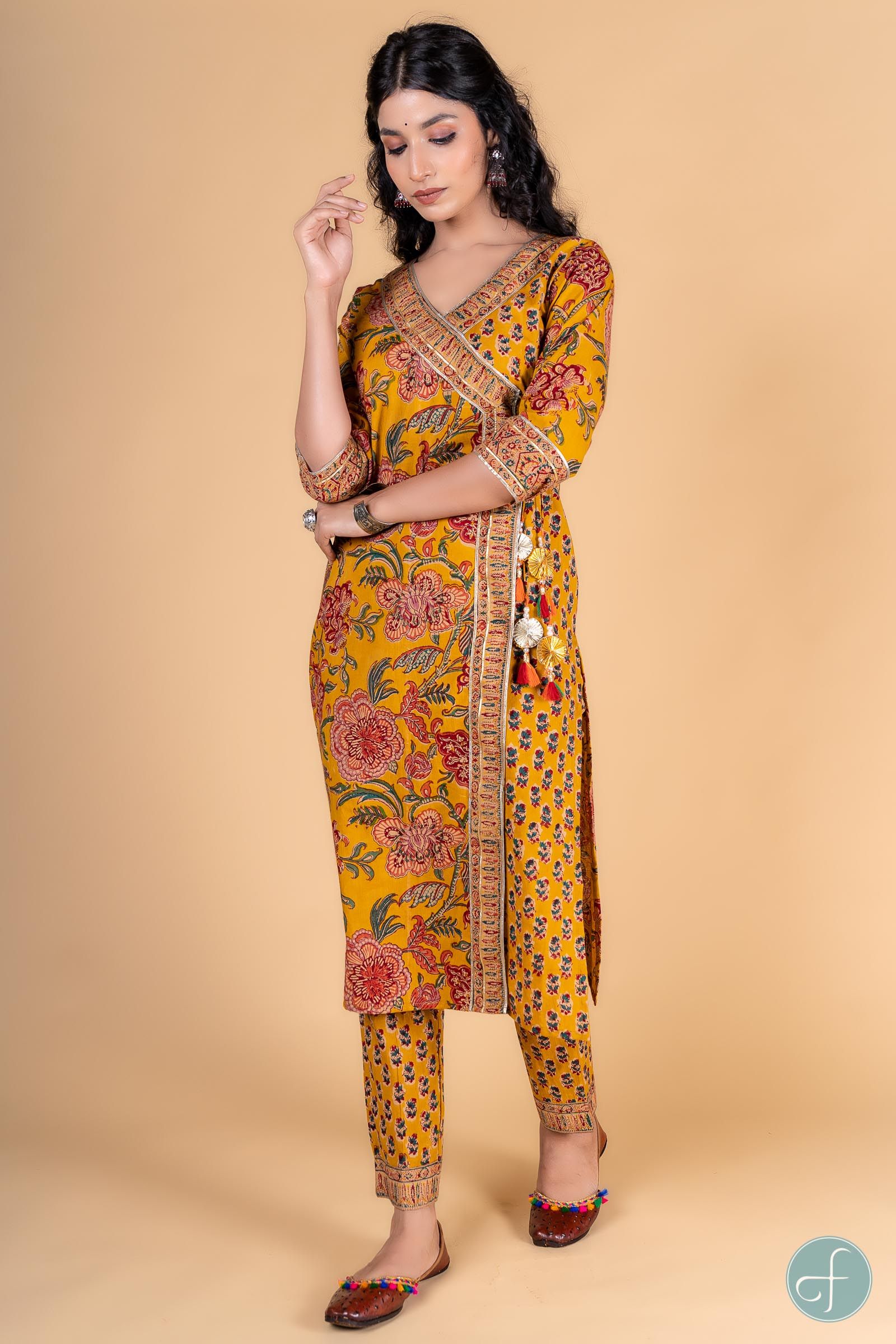 Golden Nugget Block Printed Angrakha Kurta 