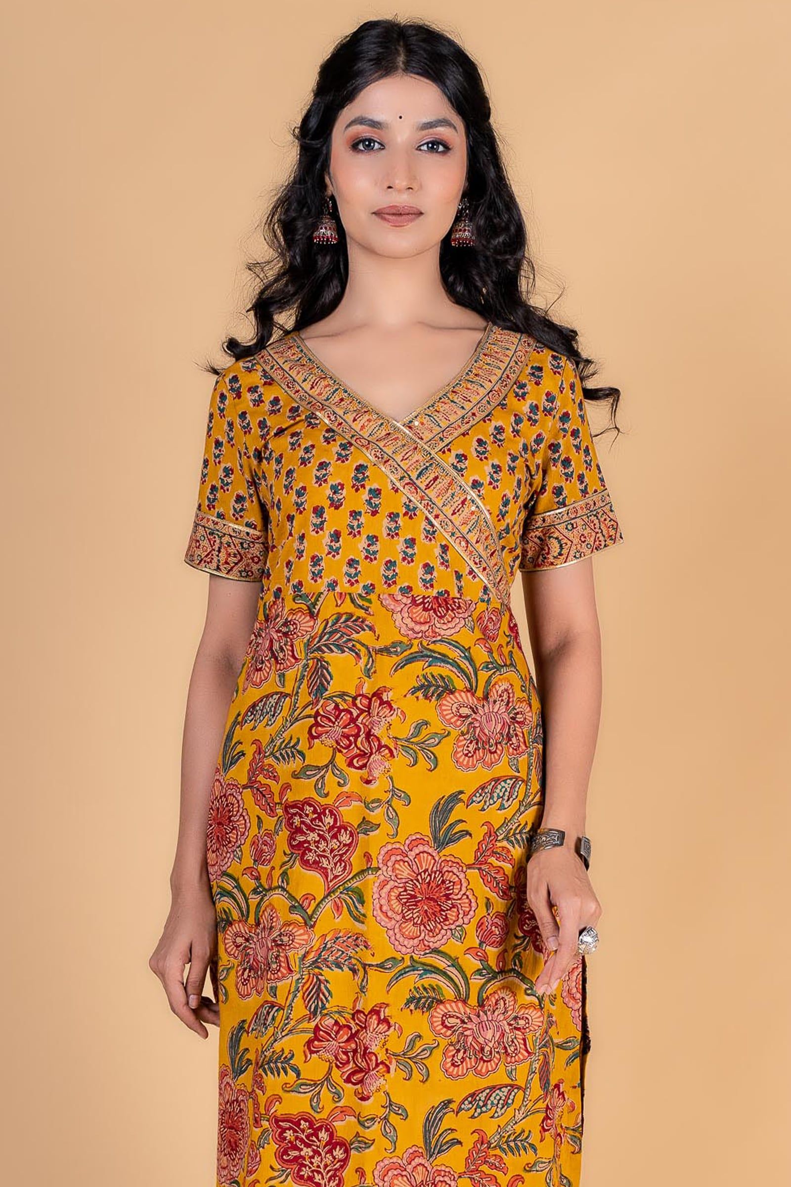 Antique Mustard Block Printed Kurta 