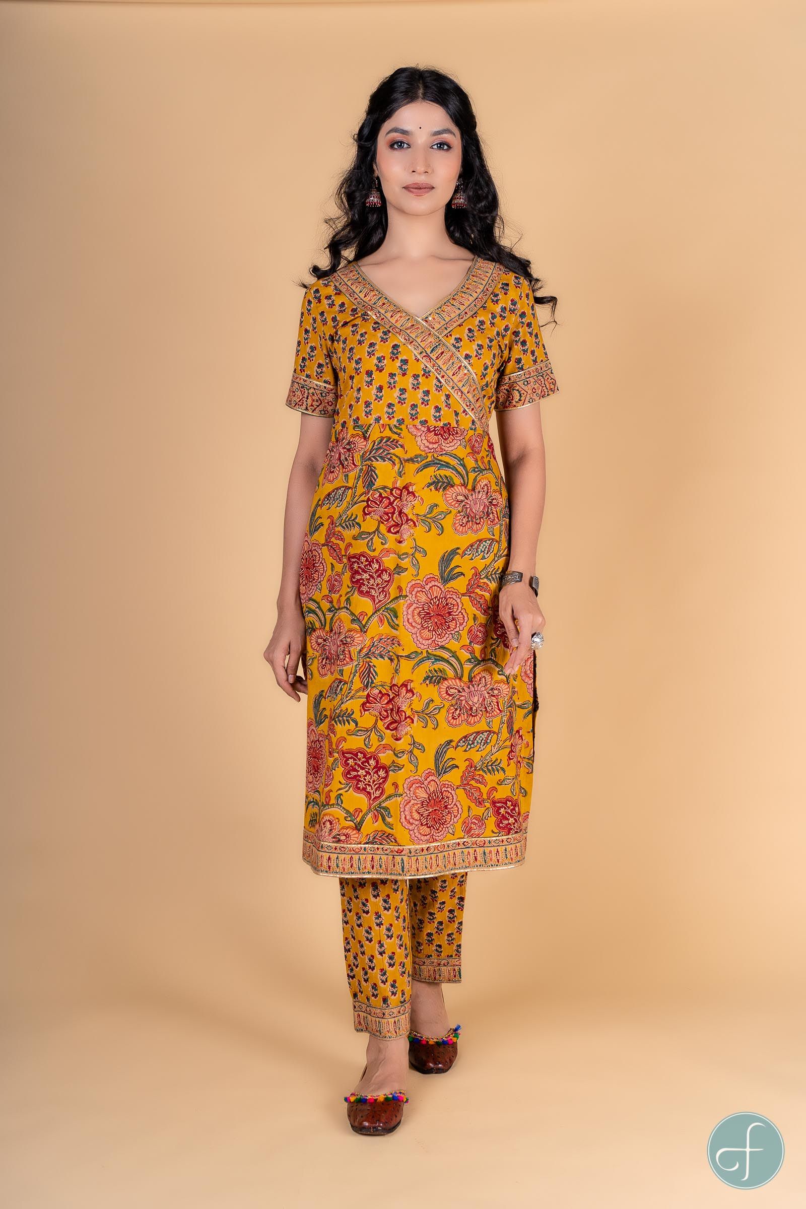 Antique Mustard Block Printed Kurta 