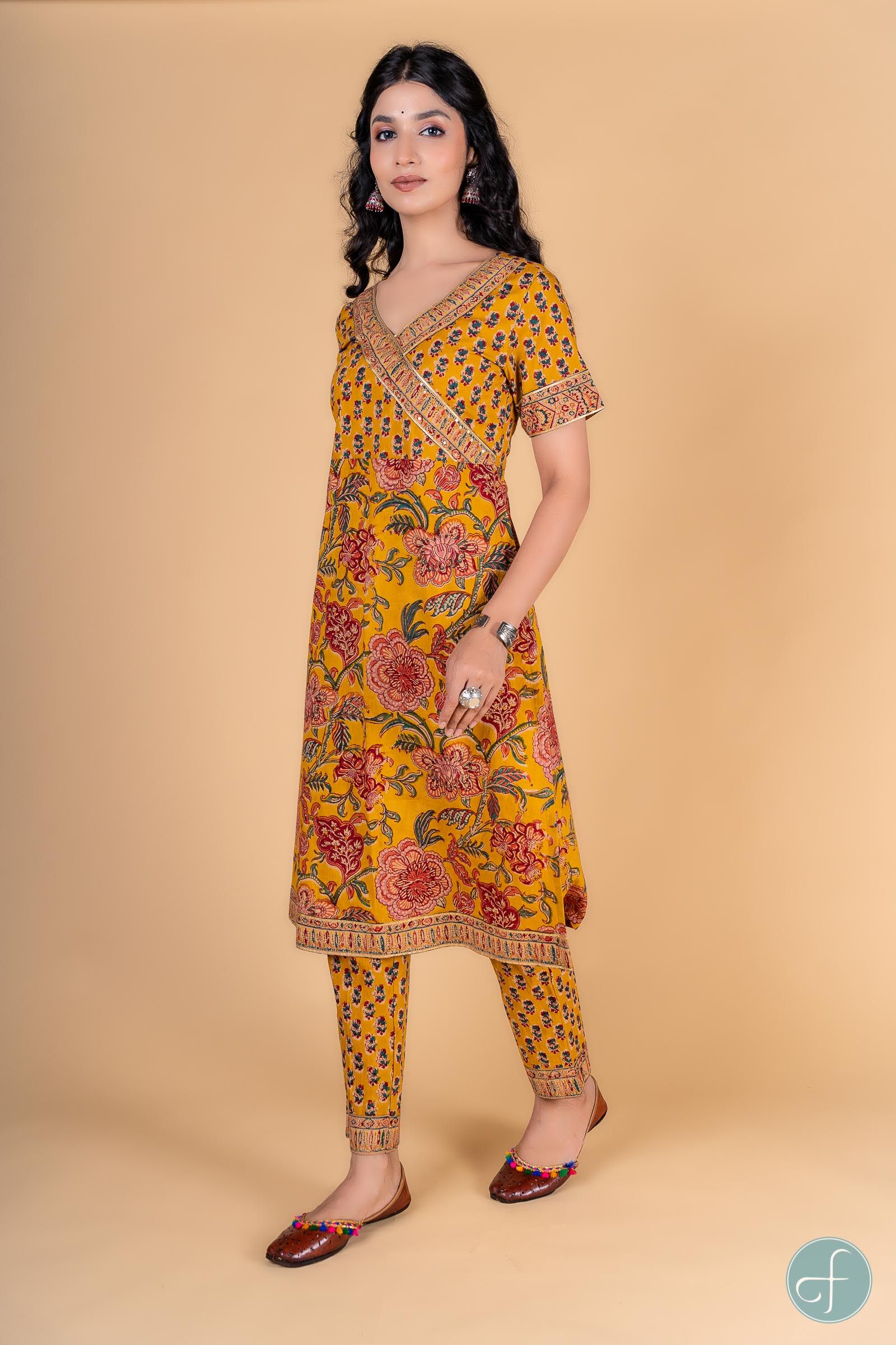 Antique Mustard Block Printed Kurta 