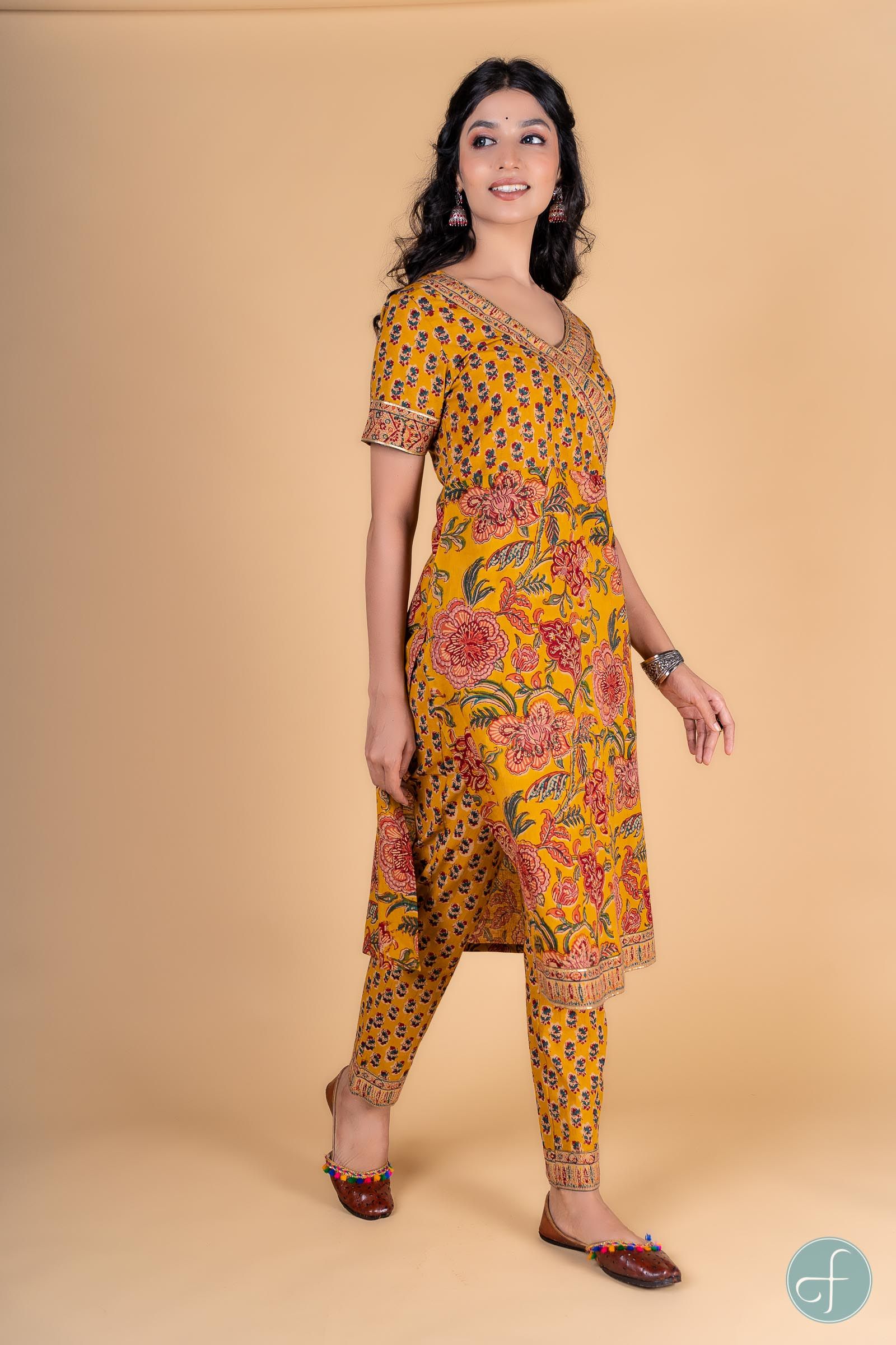 Antique Mustard Block Printed Kurta 