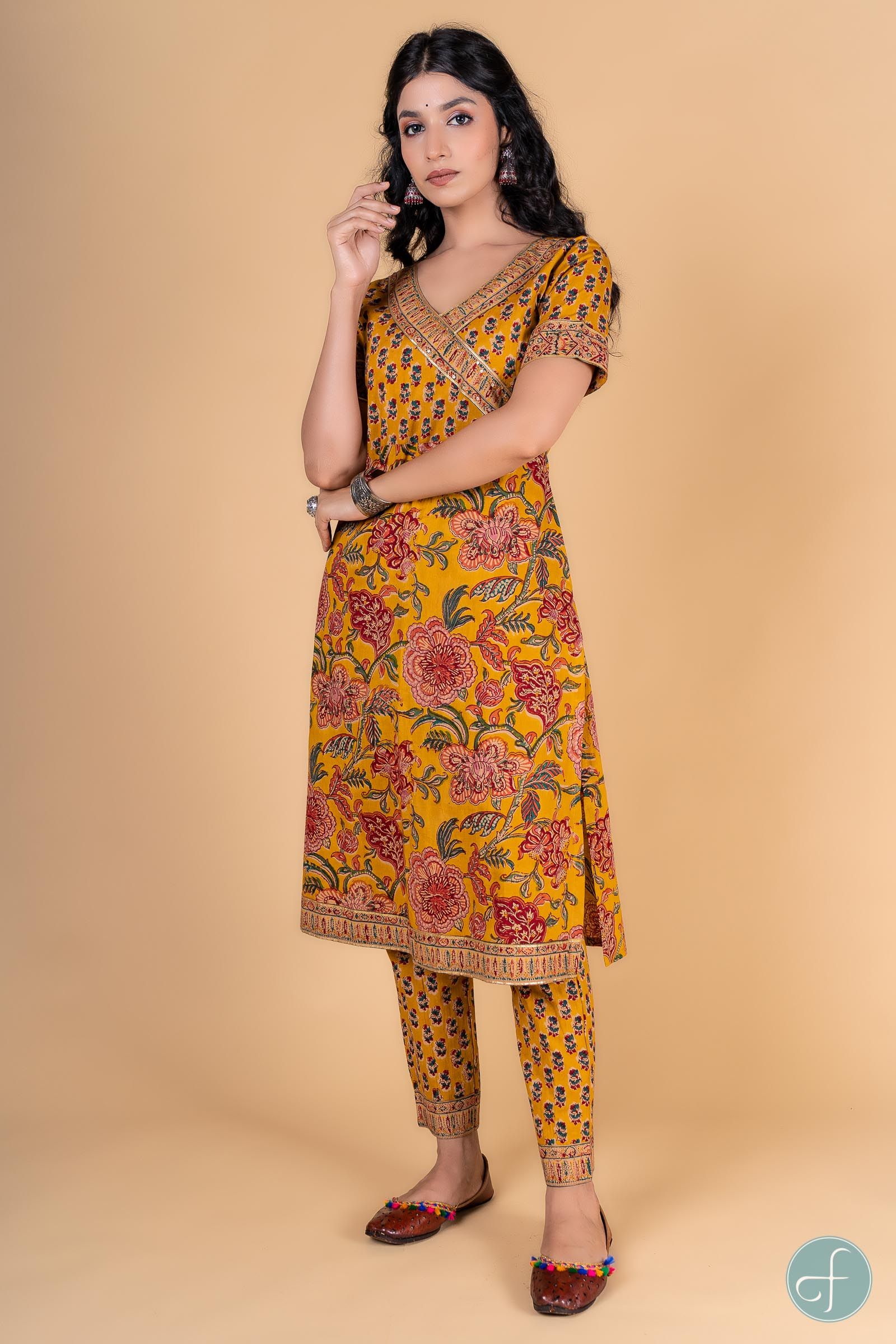 Antique Mustard Block Printed Kurta 