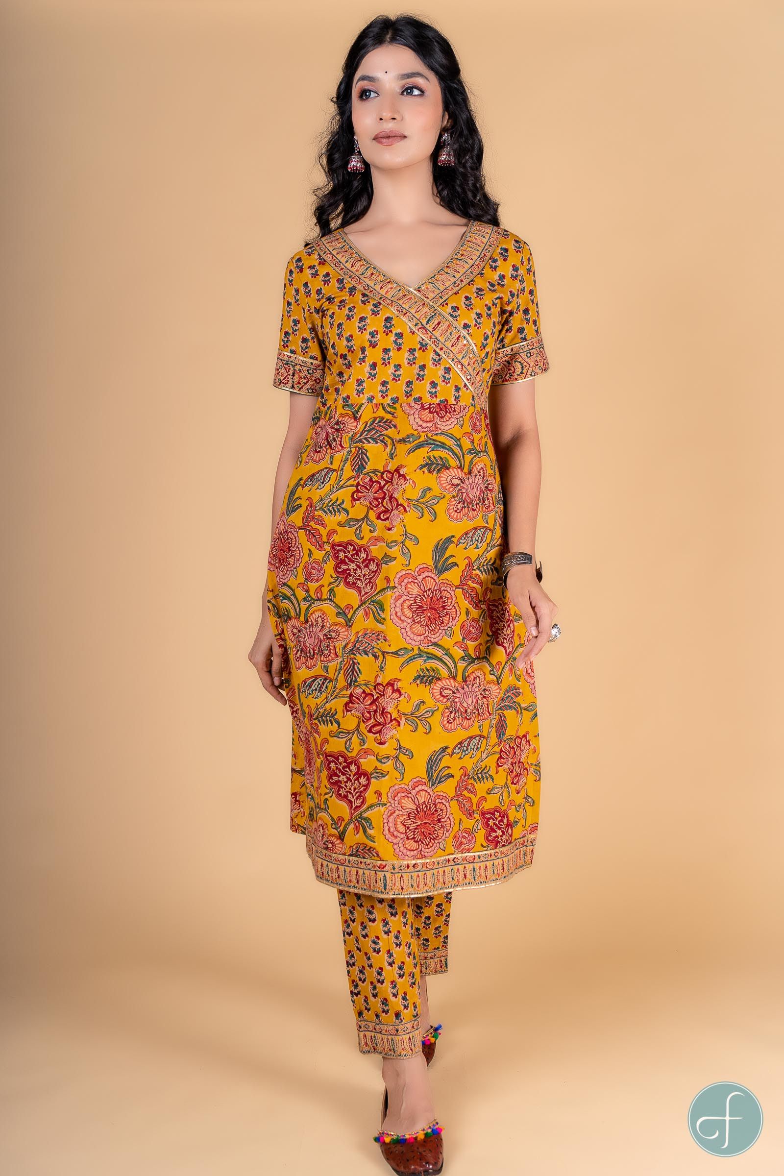 Antique Mustard Block Printed Kurta 