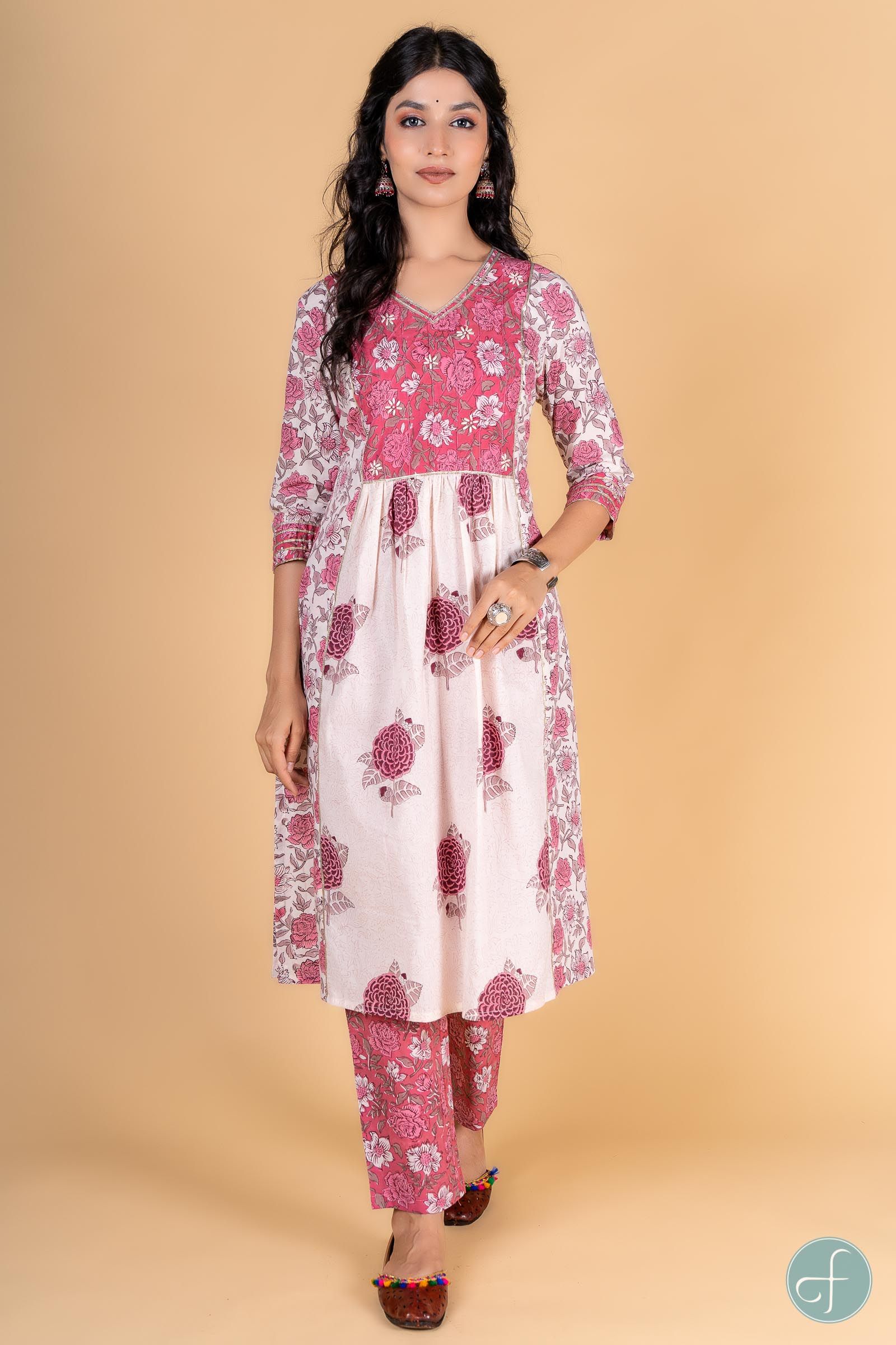 Blush Pink Block Printed Kurta 