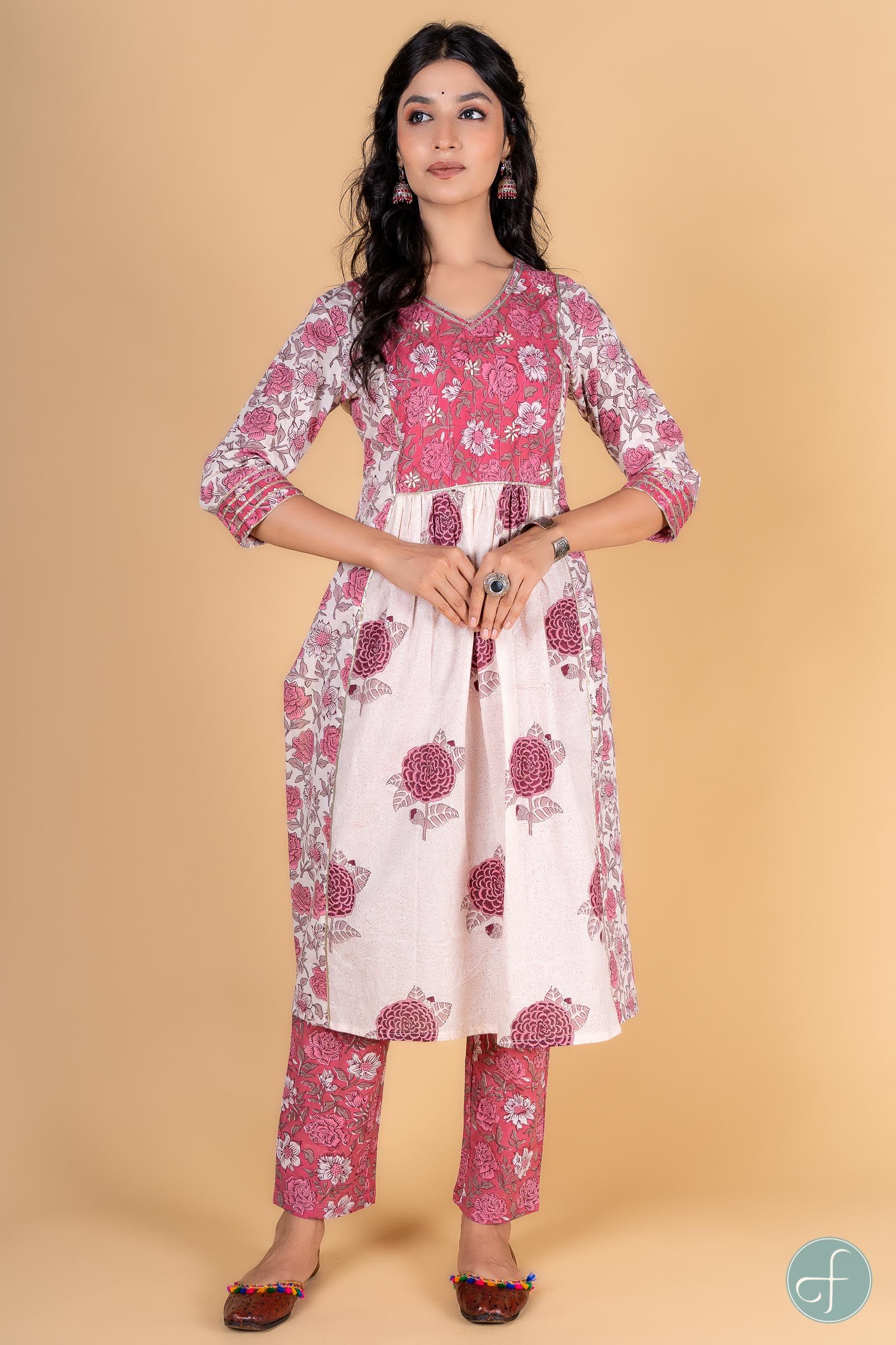 Blush Pink Block Printed Kurta 