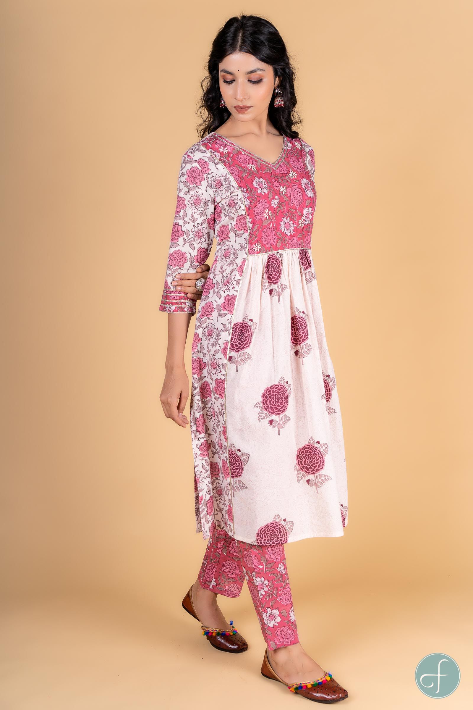 Blush Pink Block Printed Kurta 