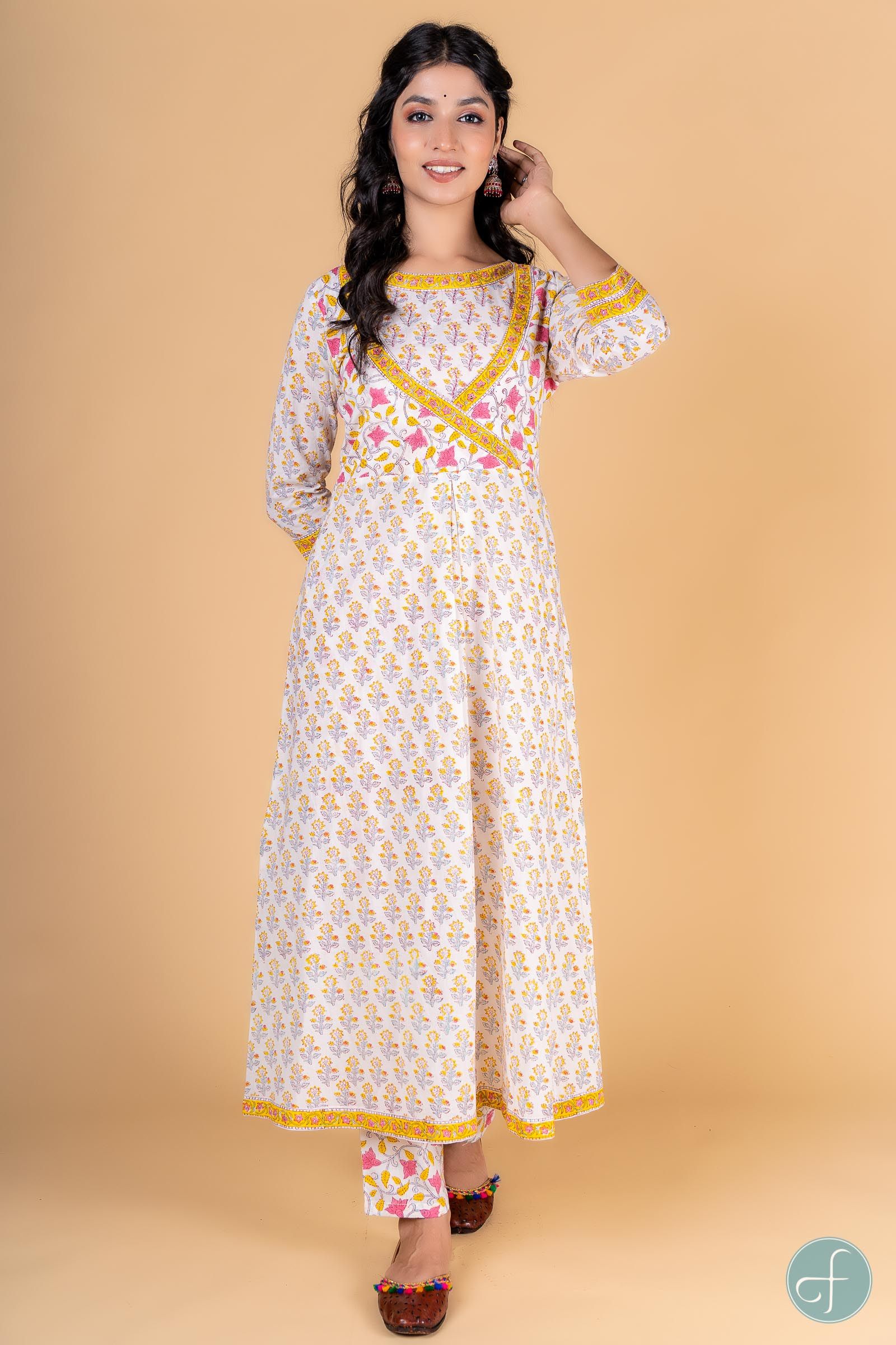 Morning Glory Block Printed Anarkali Kurta 