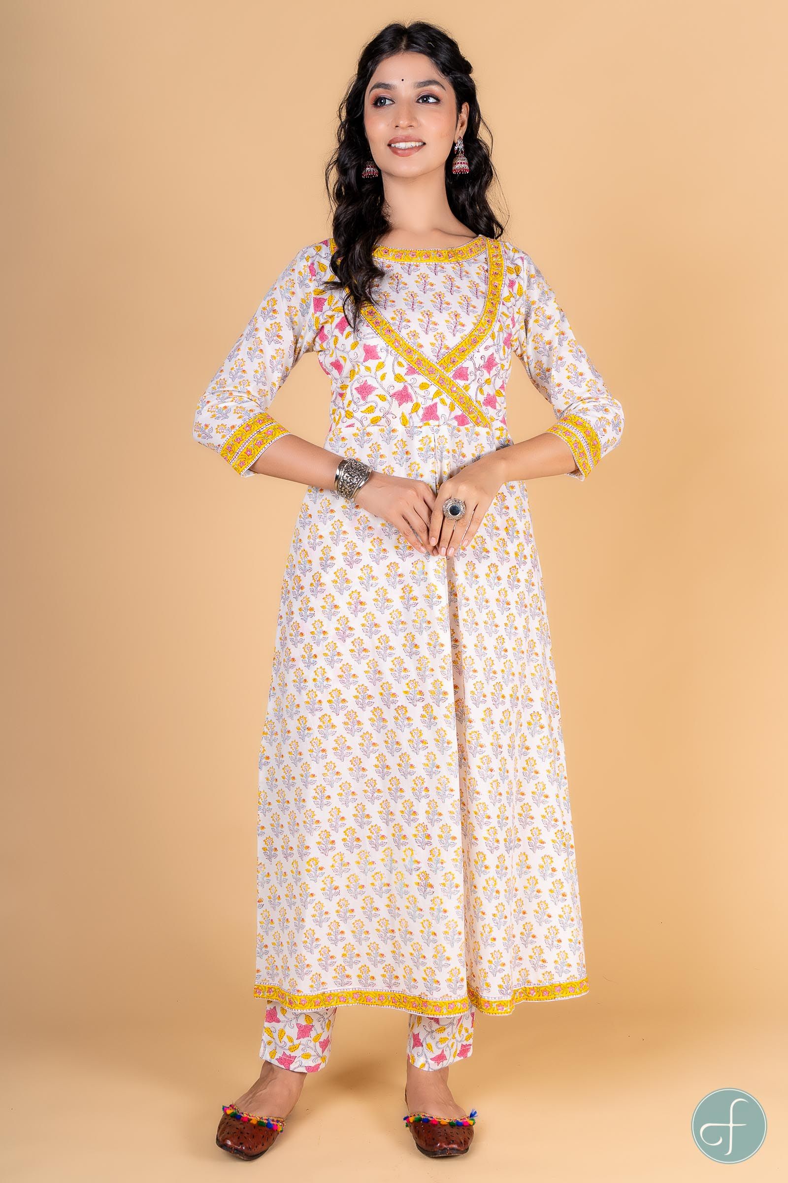 Morning Glory Block Printed Anarkali Kurta 